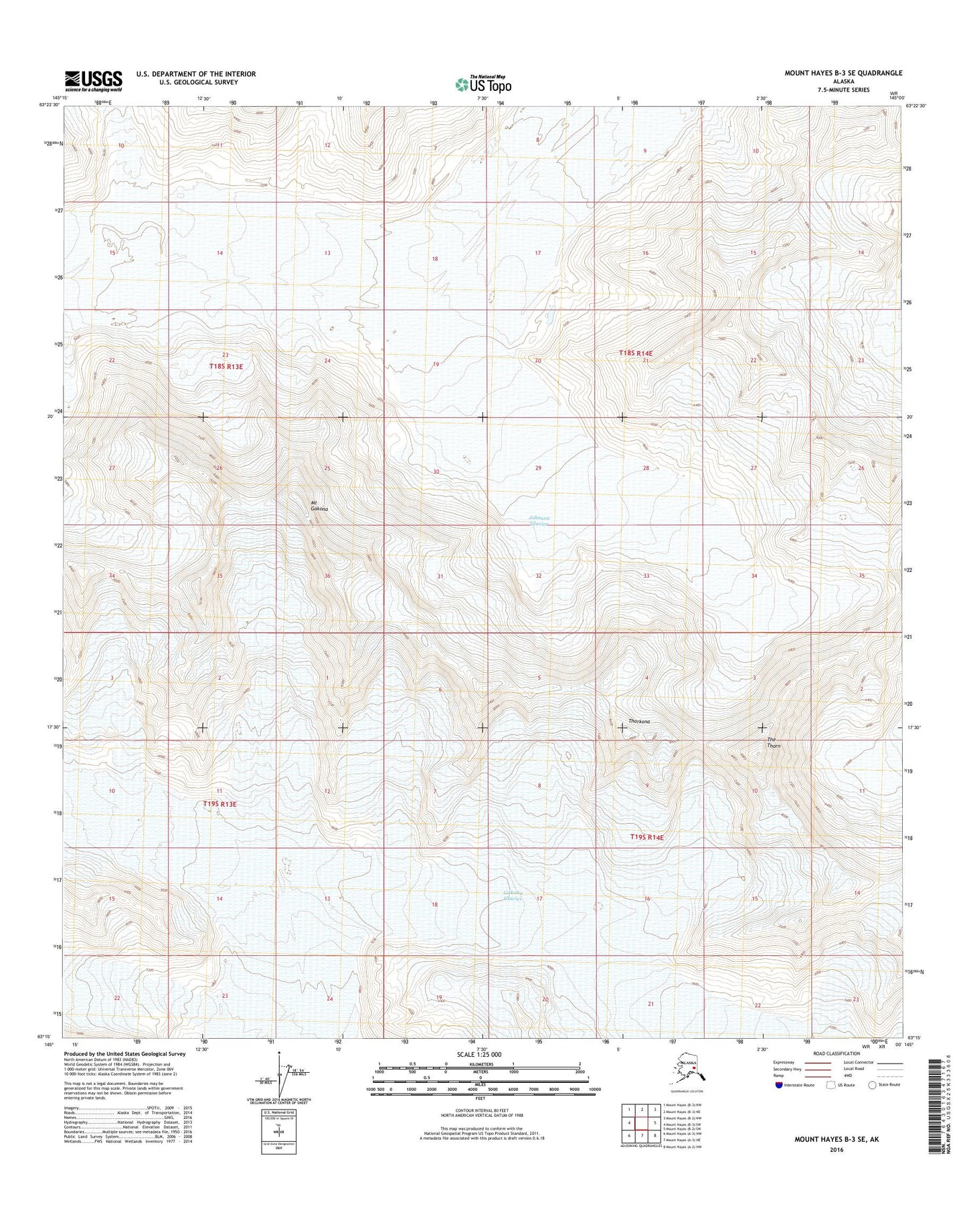 Mount Hayes B-3 SE Alaska US Topo Map Image