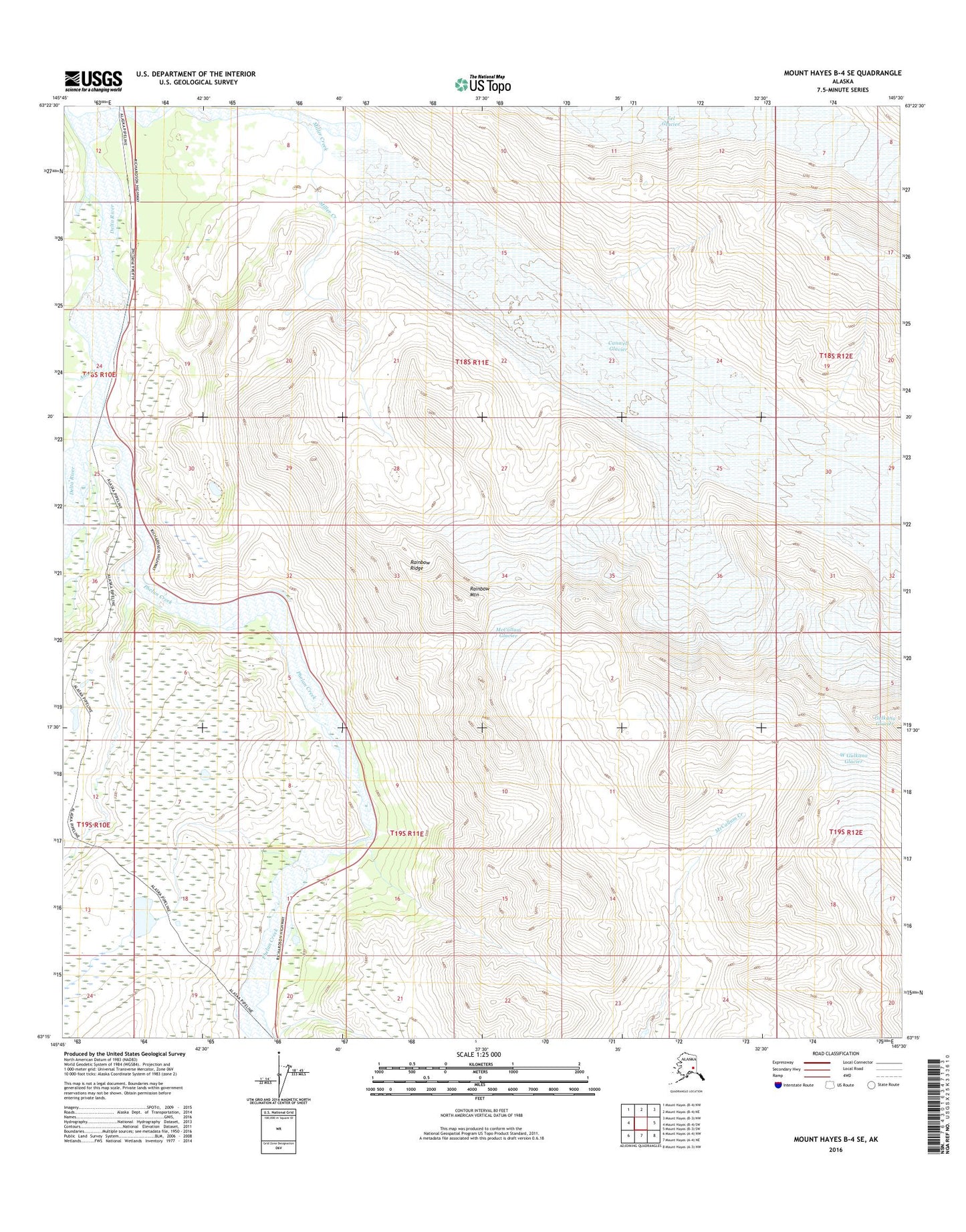 Mount Hayes B-4 SE Alaska US Topo Map Image
