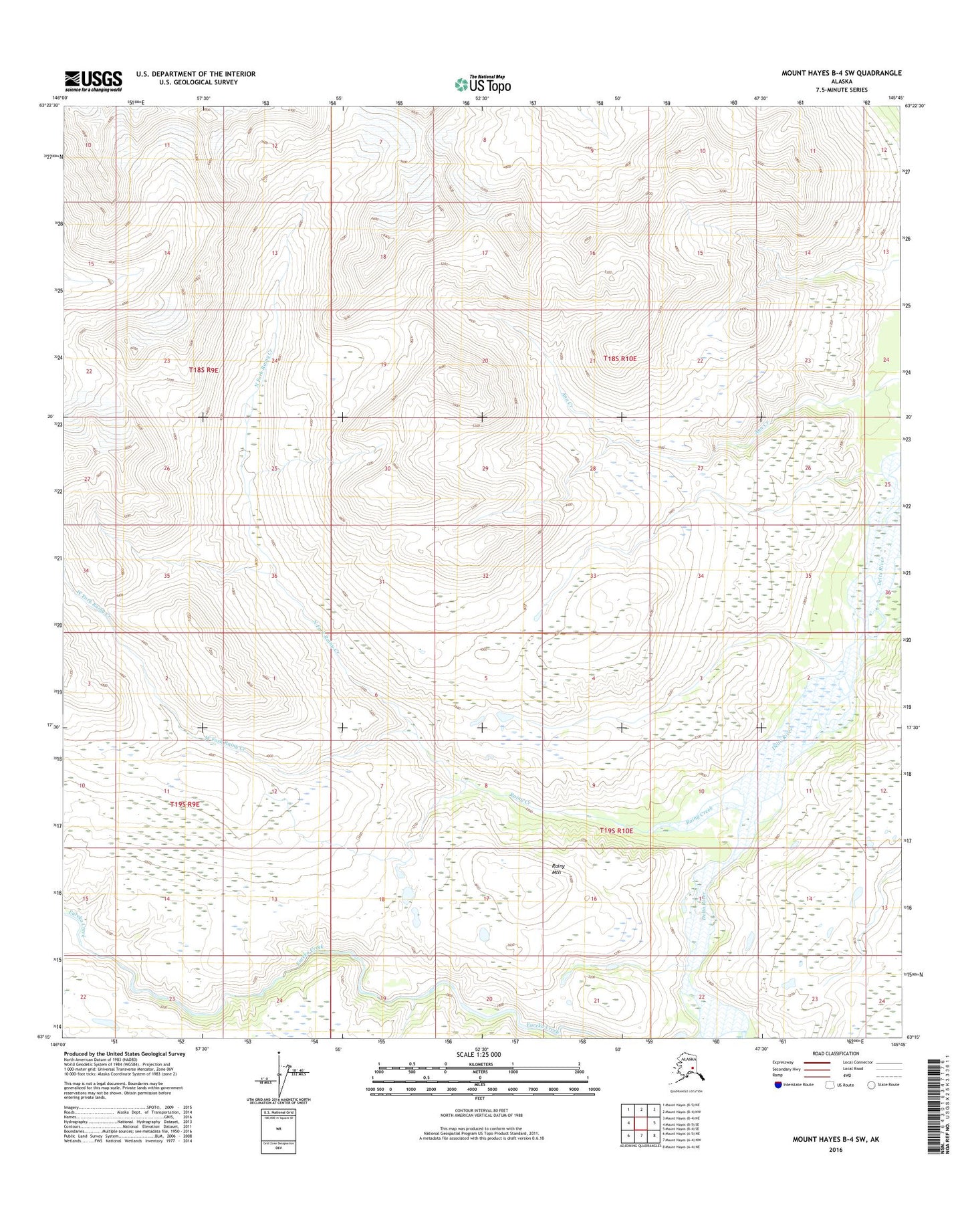 Mount Hayes B-4 SW Alaska US Topo Map Image