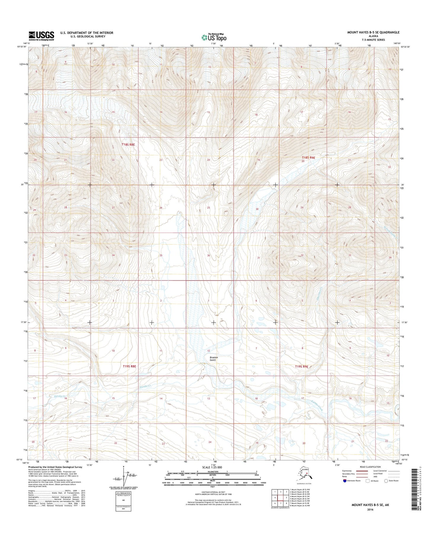 Mount Hayes B-5 SE Alaska US Topo Map Image