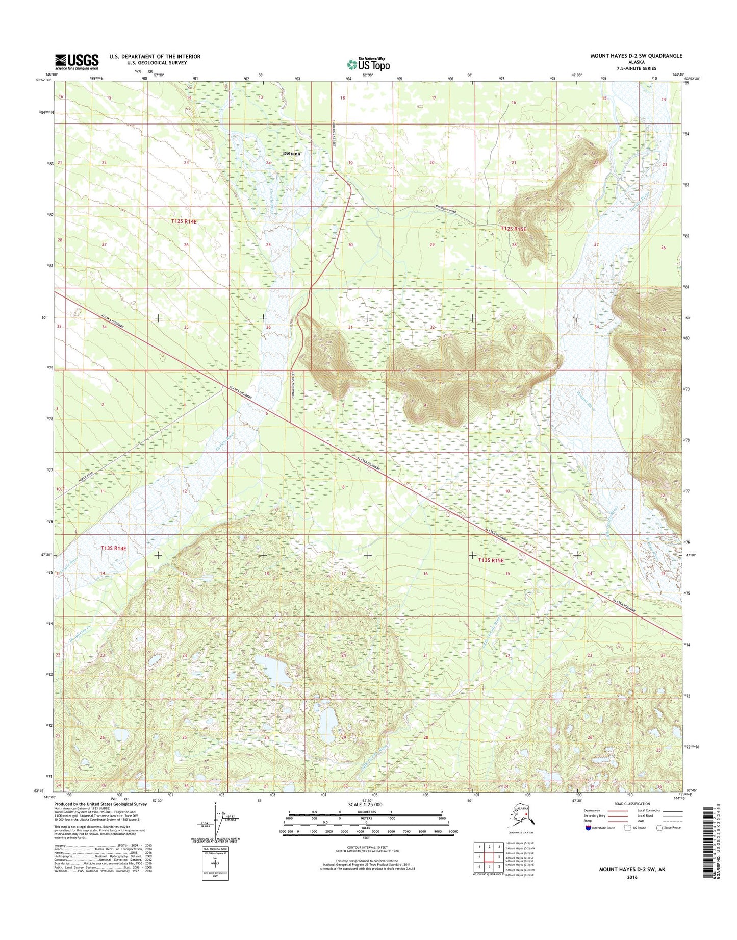 Mount Hayes D-2 SW Alaska US Topo Map Image