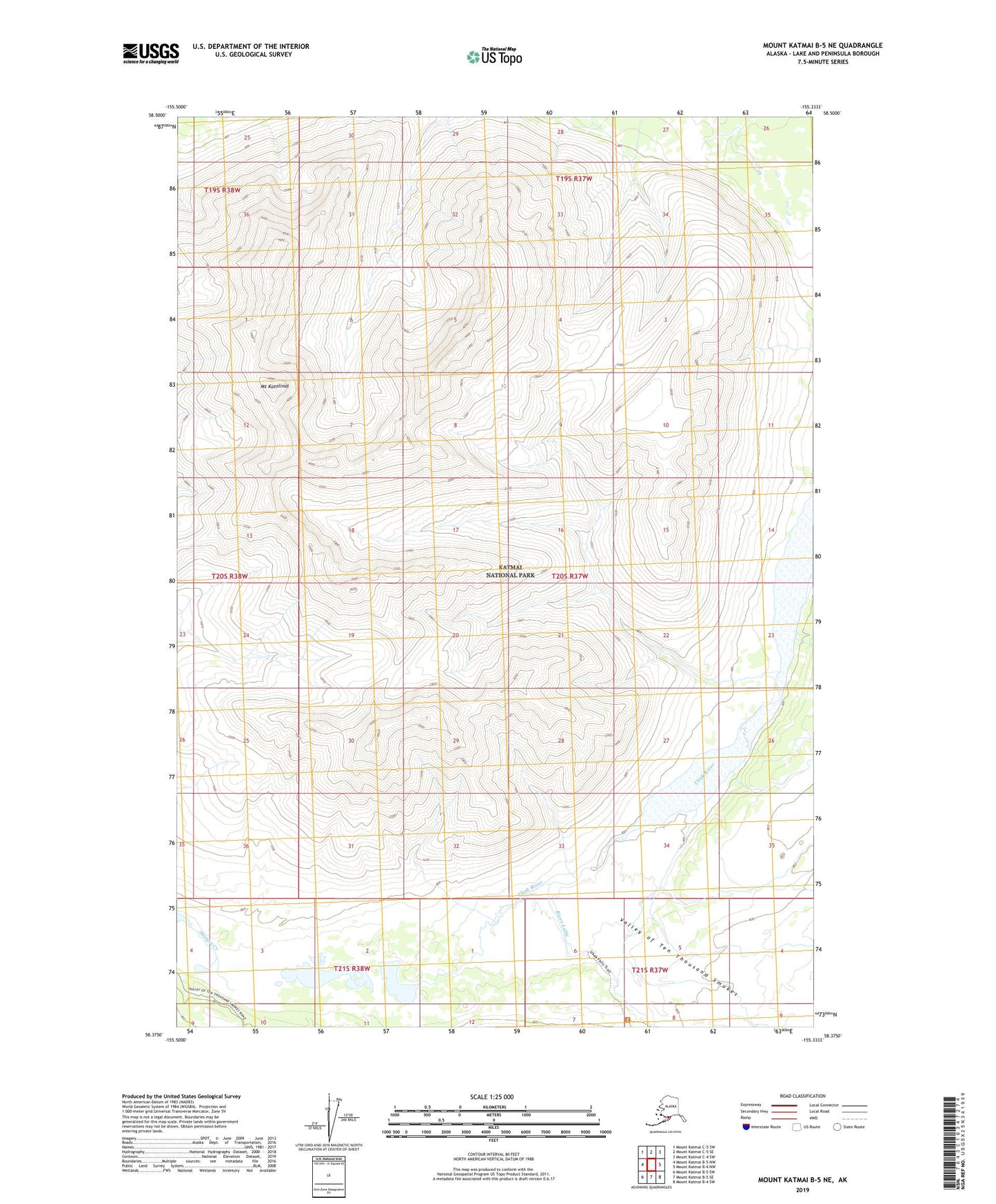 Mount Katmai B-5 NE Alaska US Topo Map Image