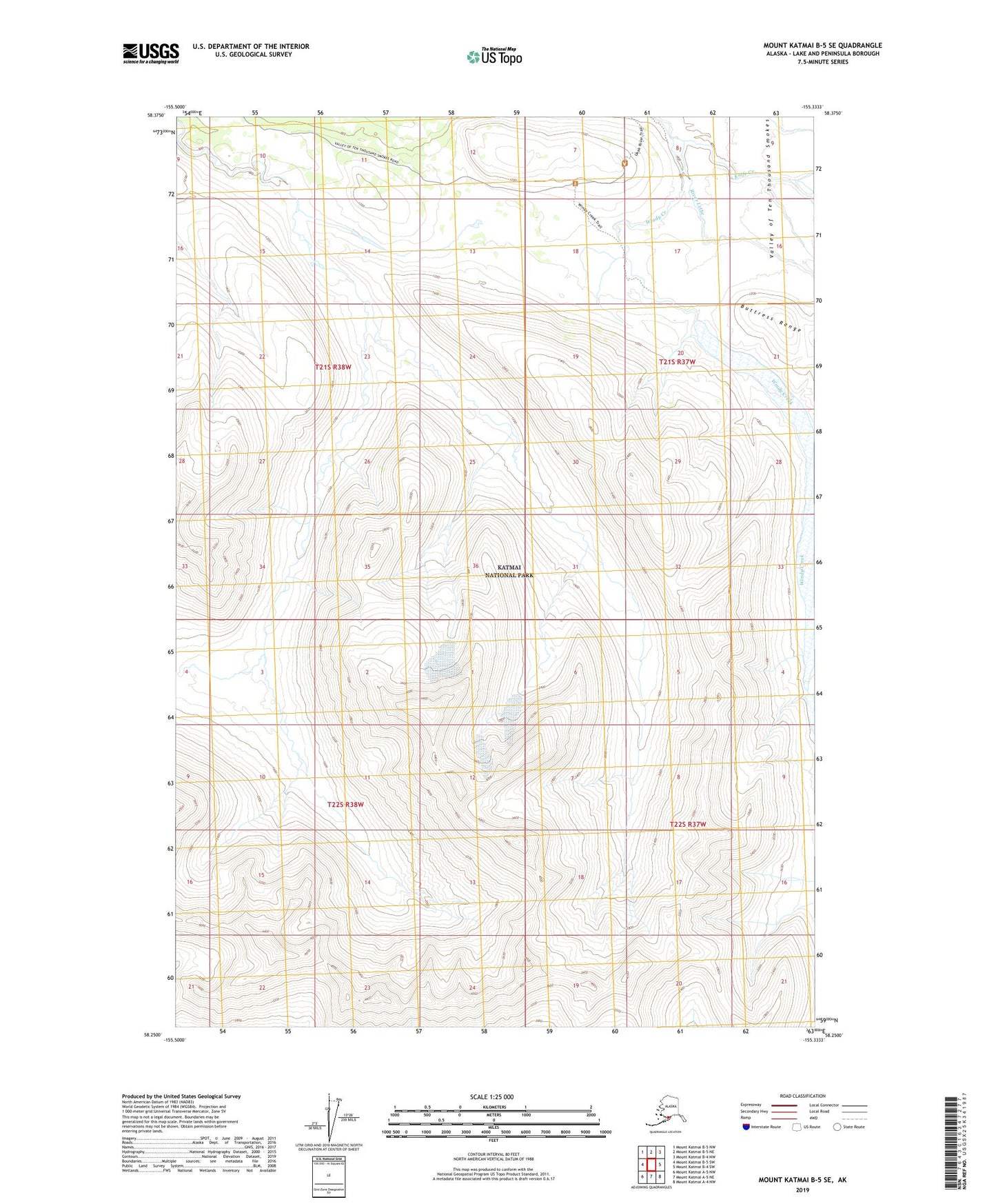 Mount Katmai B-5 SE Alaska US Topo Map Image