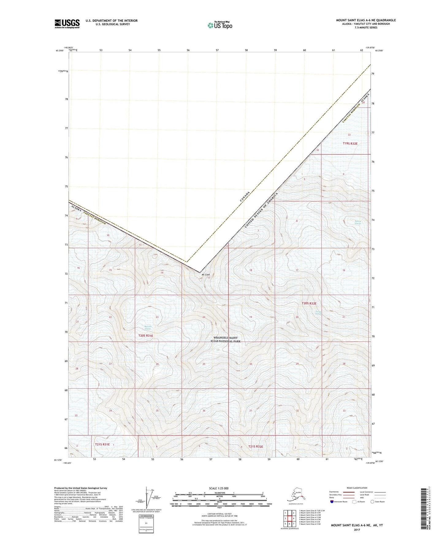 Mount Saint Elias A-6 NE Alaska US Topo Map Image