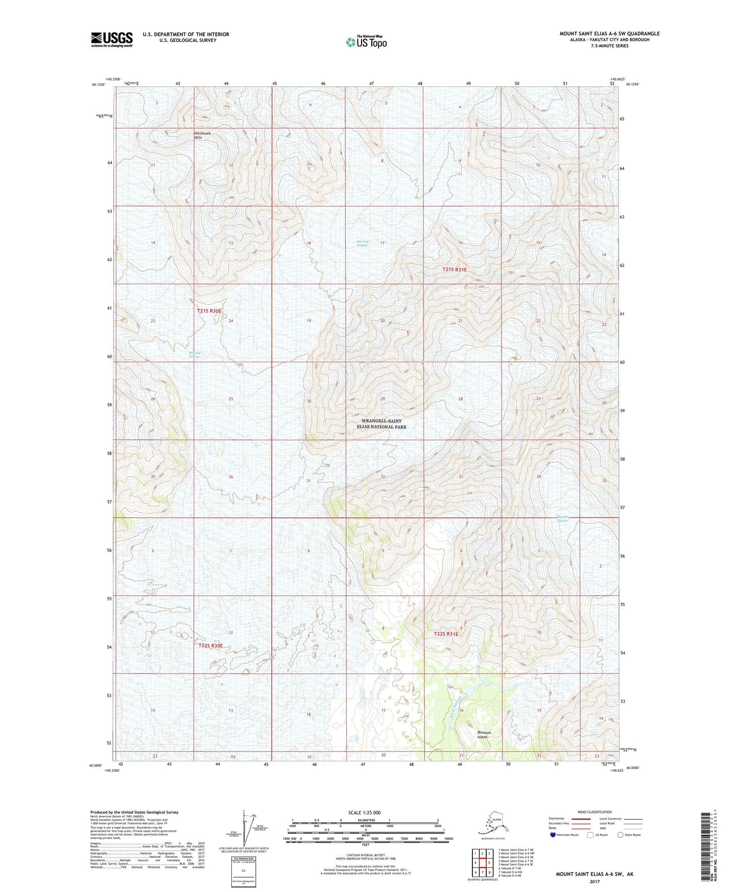 Mount Saint Elias A-6 SW Alaska US Topo Map Image