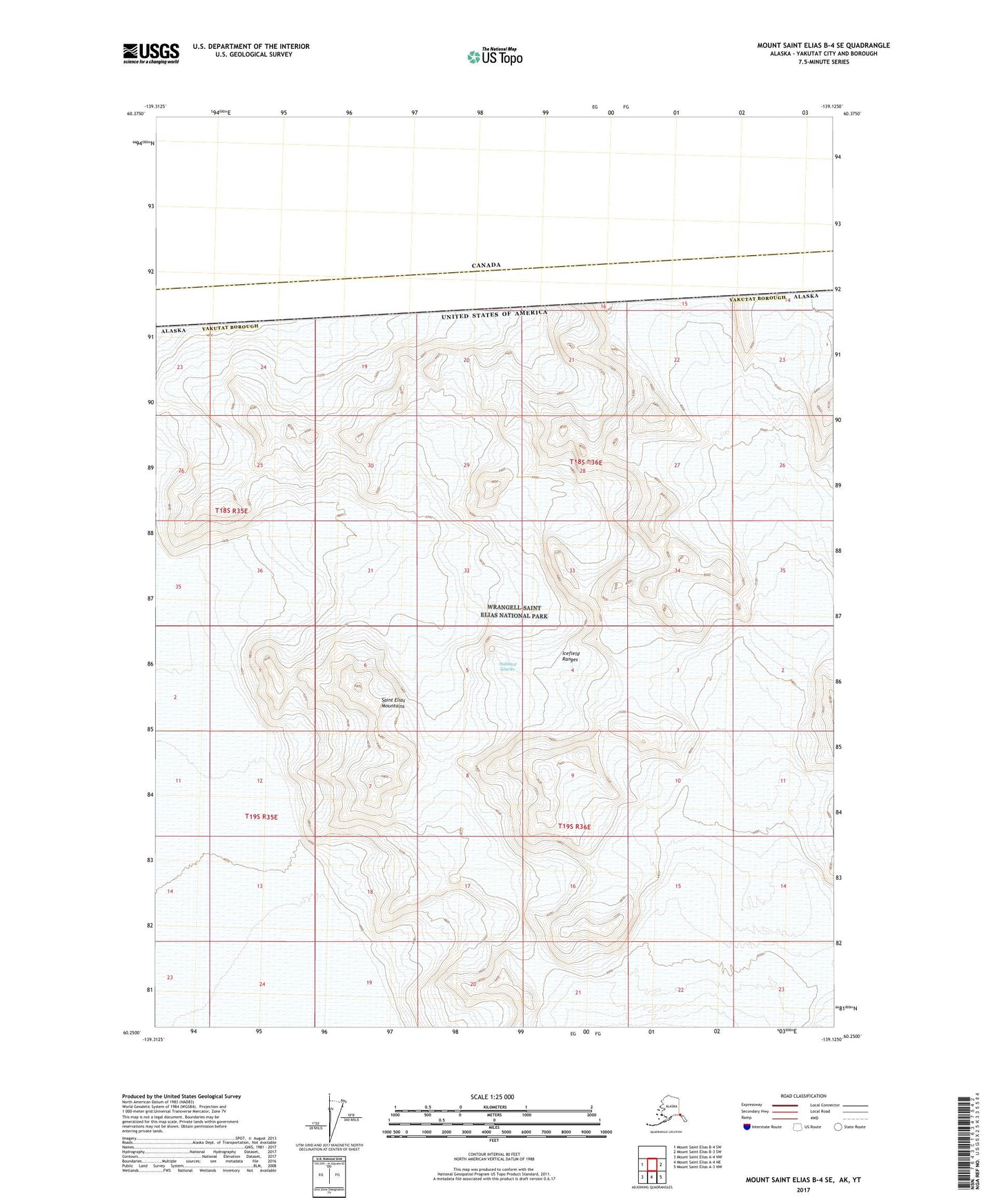 Mount Saint Elias B-4 SE Alaska US Topo Map Image