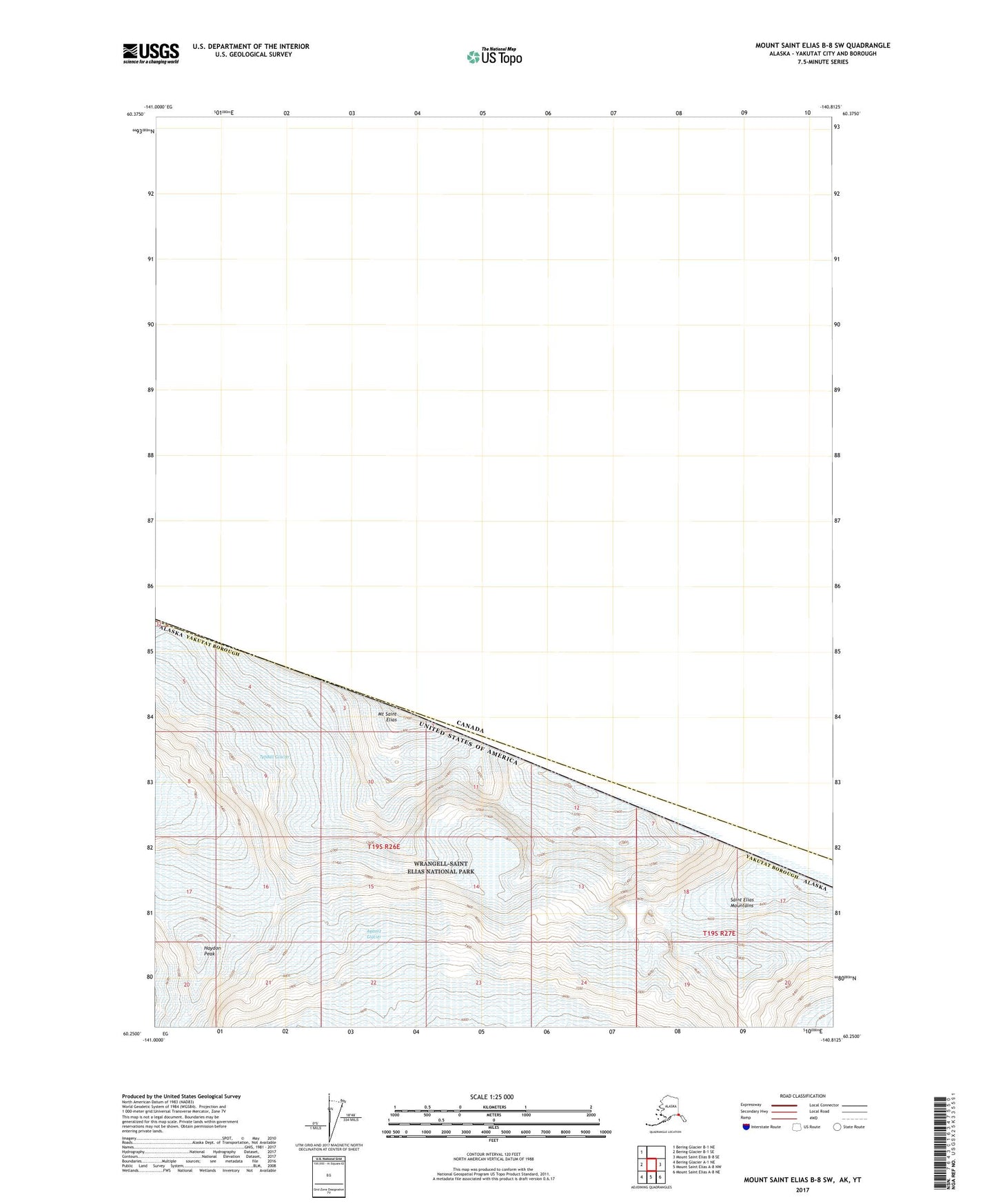 Mount Saint Elias B-8 SW Alaska US Topo Map Image