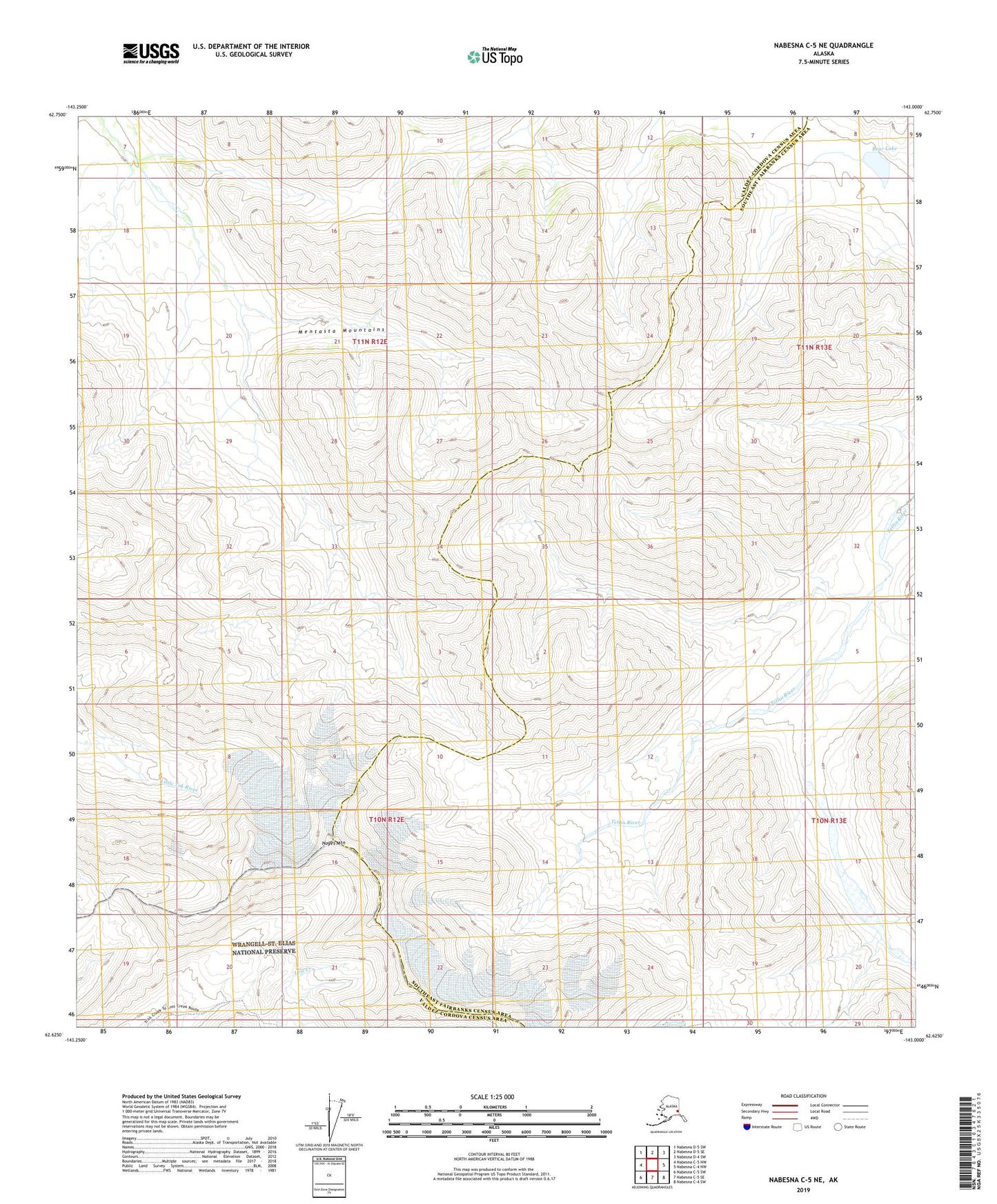 Nabesna C-5 NE Alaska US Topo Map Image