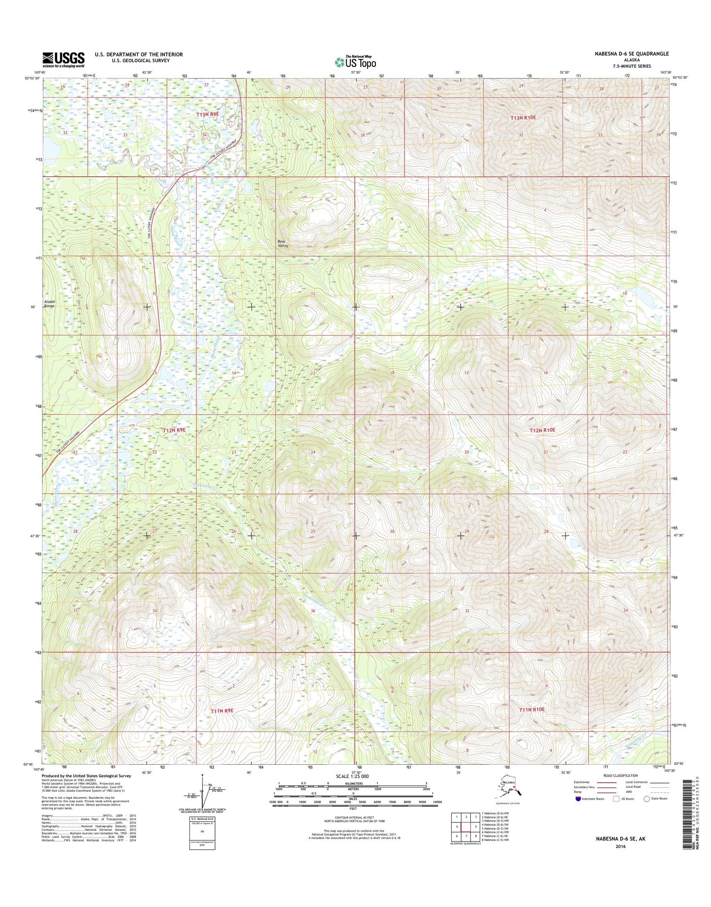 Nabesna D-6 SE Alaska US Topo Map Image