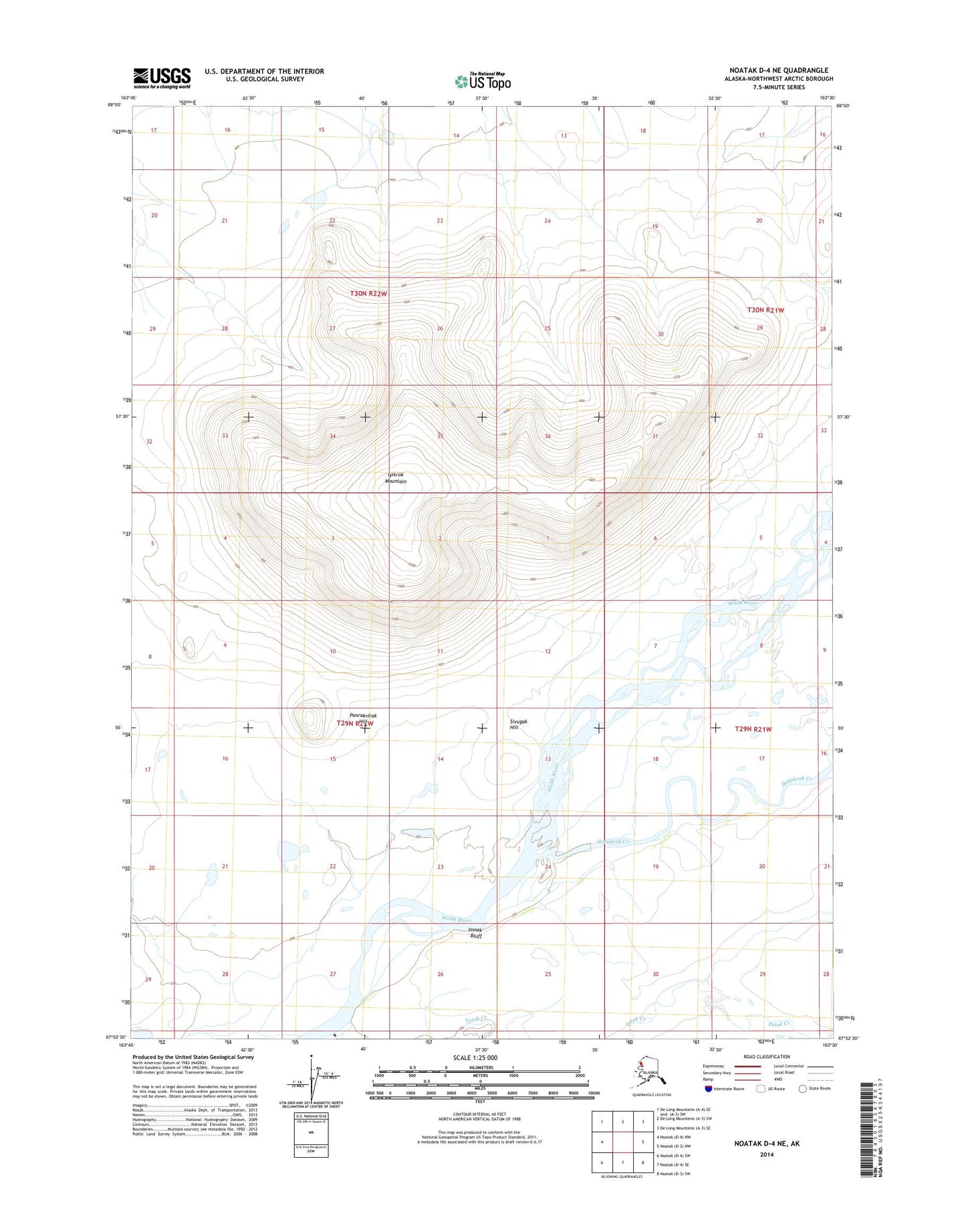 Noatak D-4 NE Alaska US Topo Map Image