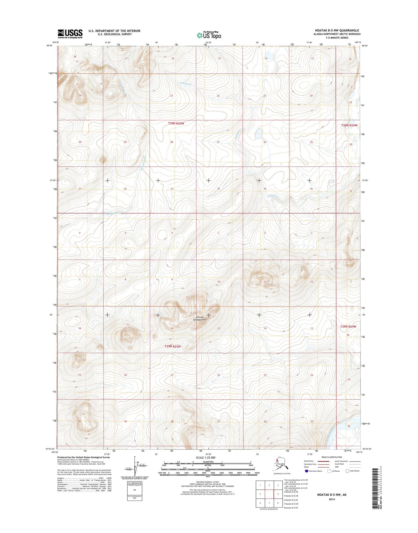 Noatak D-5 NW Alaska US Topo Map Image
