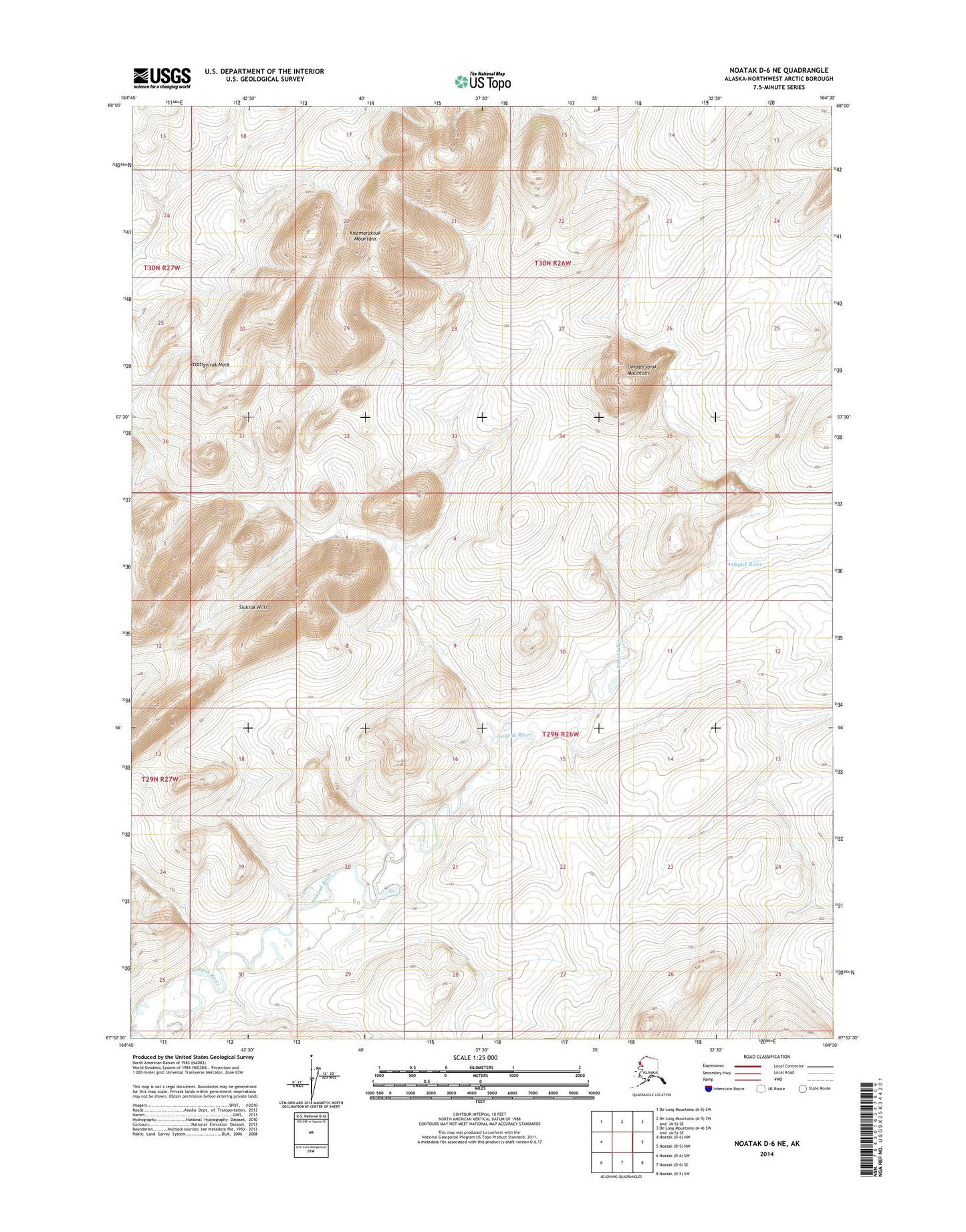 Noatak D-6 NE Alaska US Topo Map Image