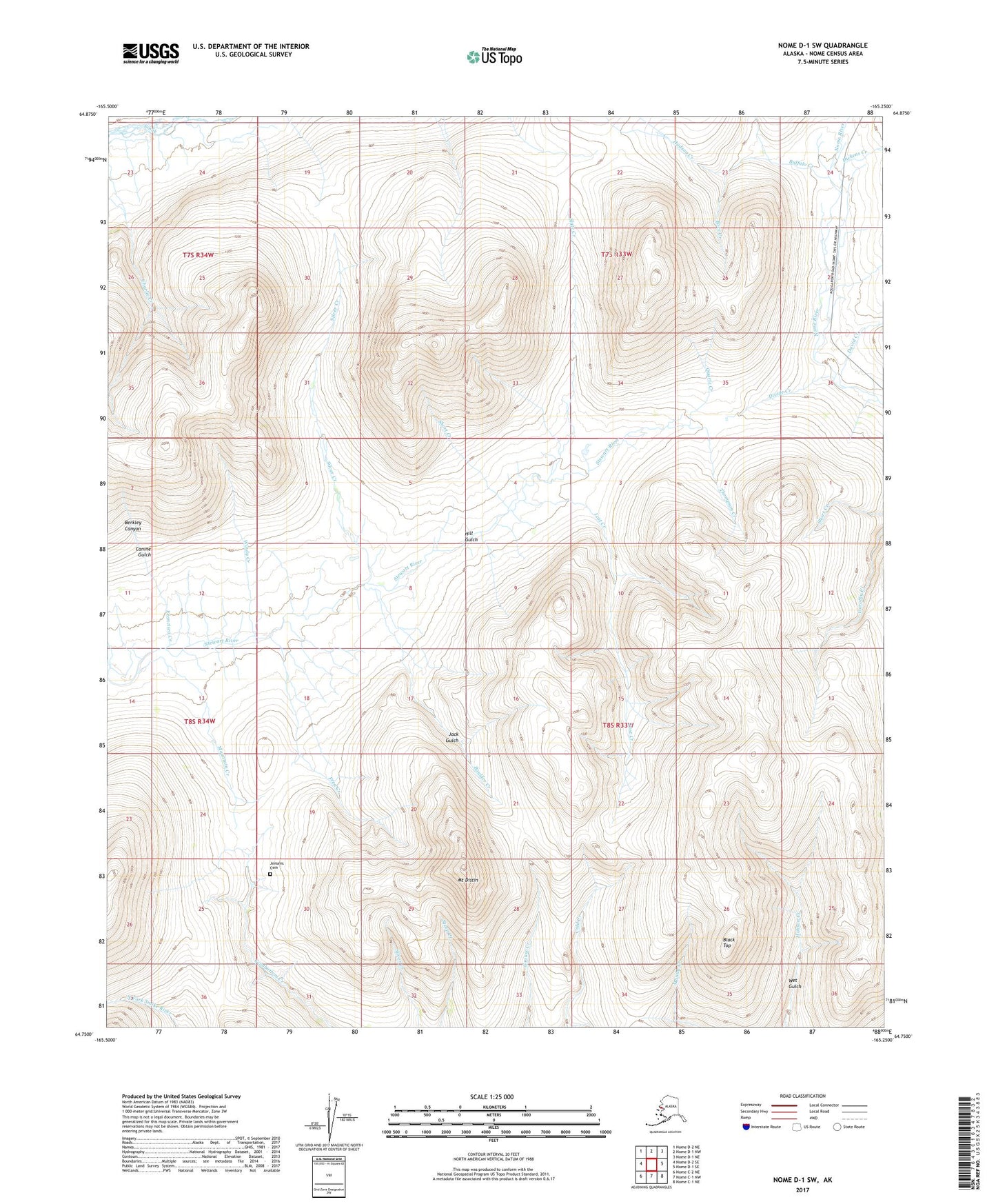Nome D-1 SW Alaska US Topo Map Image