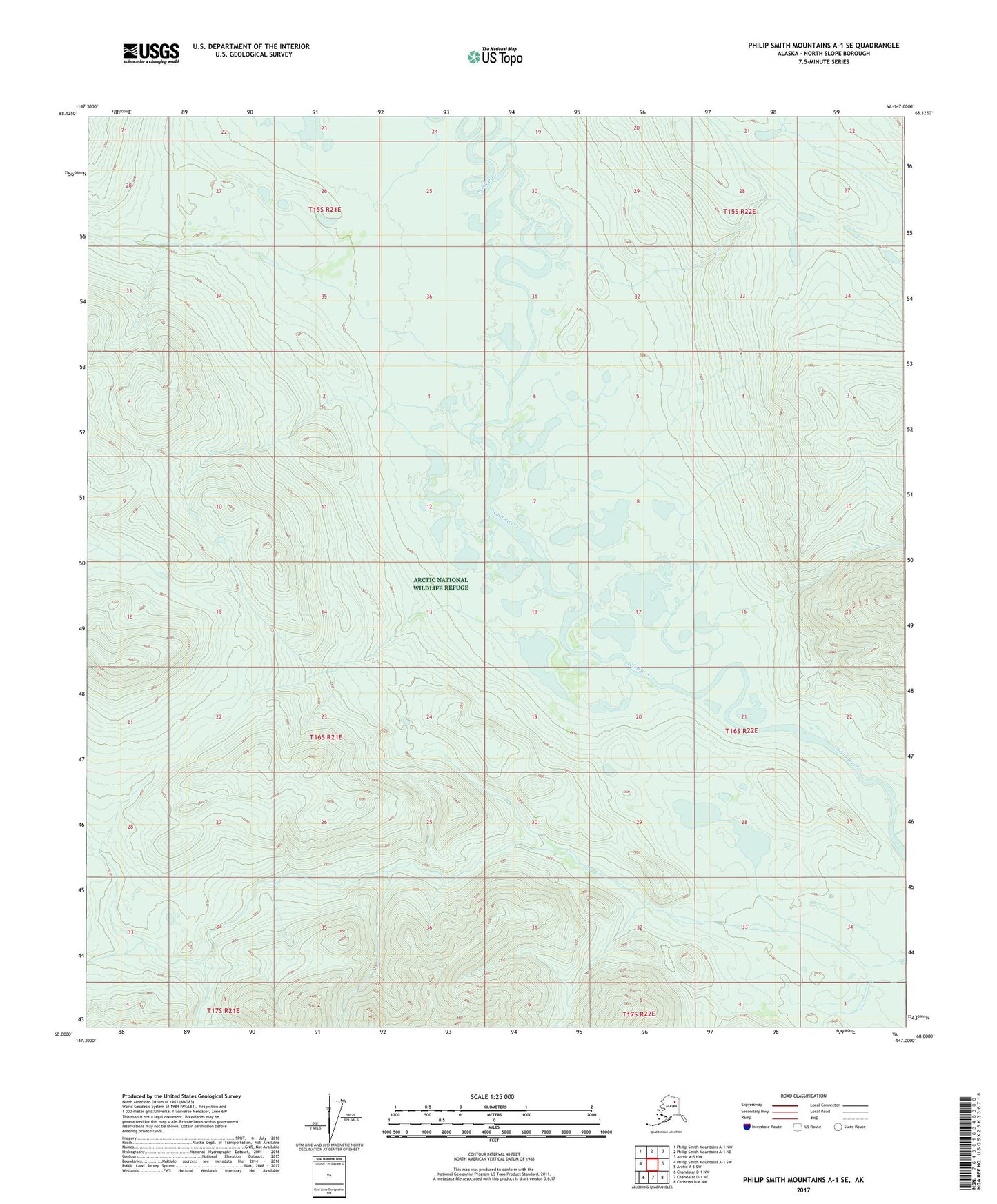 Philip Smith Mountains A-1 SE Alaska US Topo Map Image