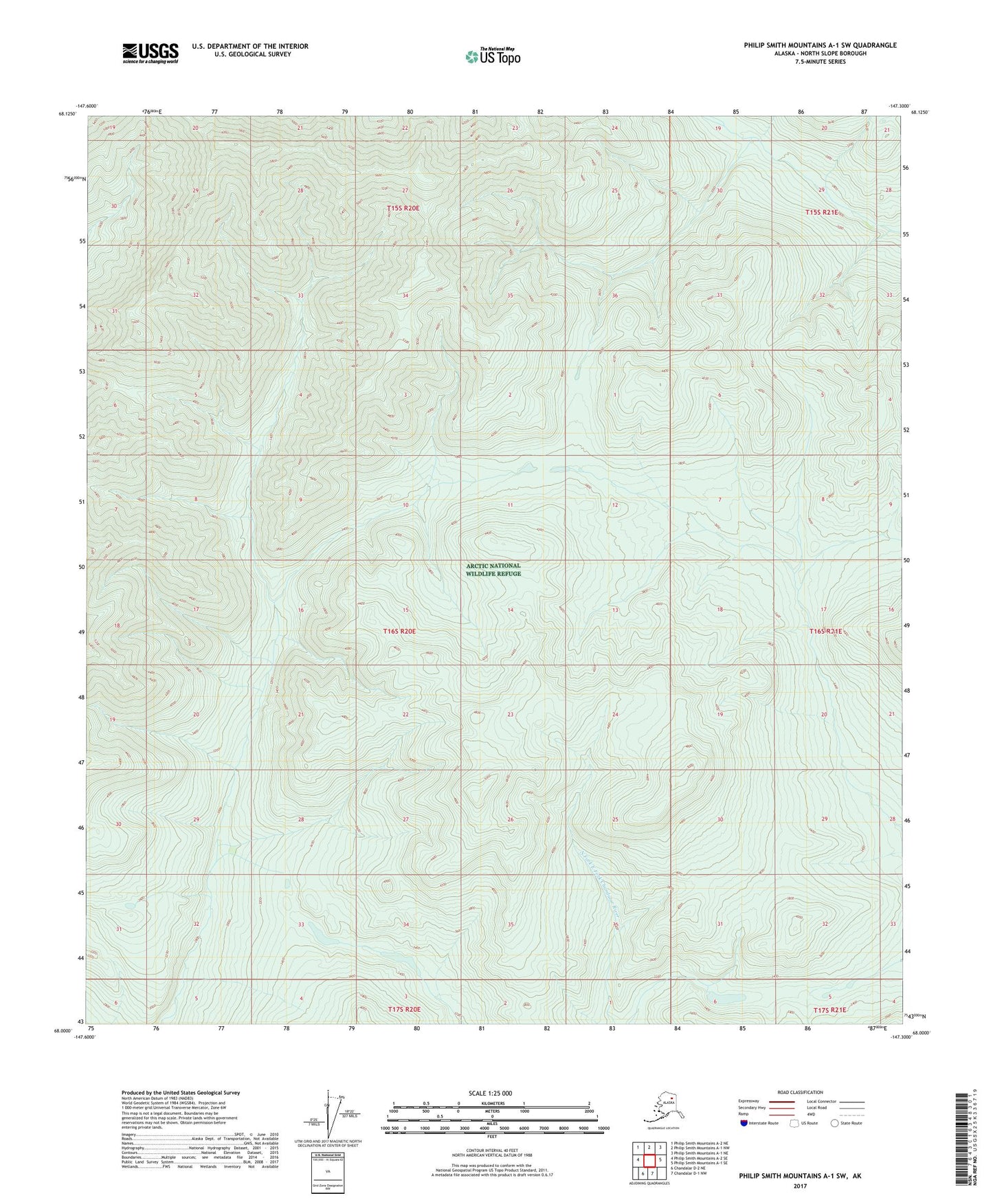 Philip Smith Mountains A-1 SW Alaska US Topo Map Image