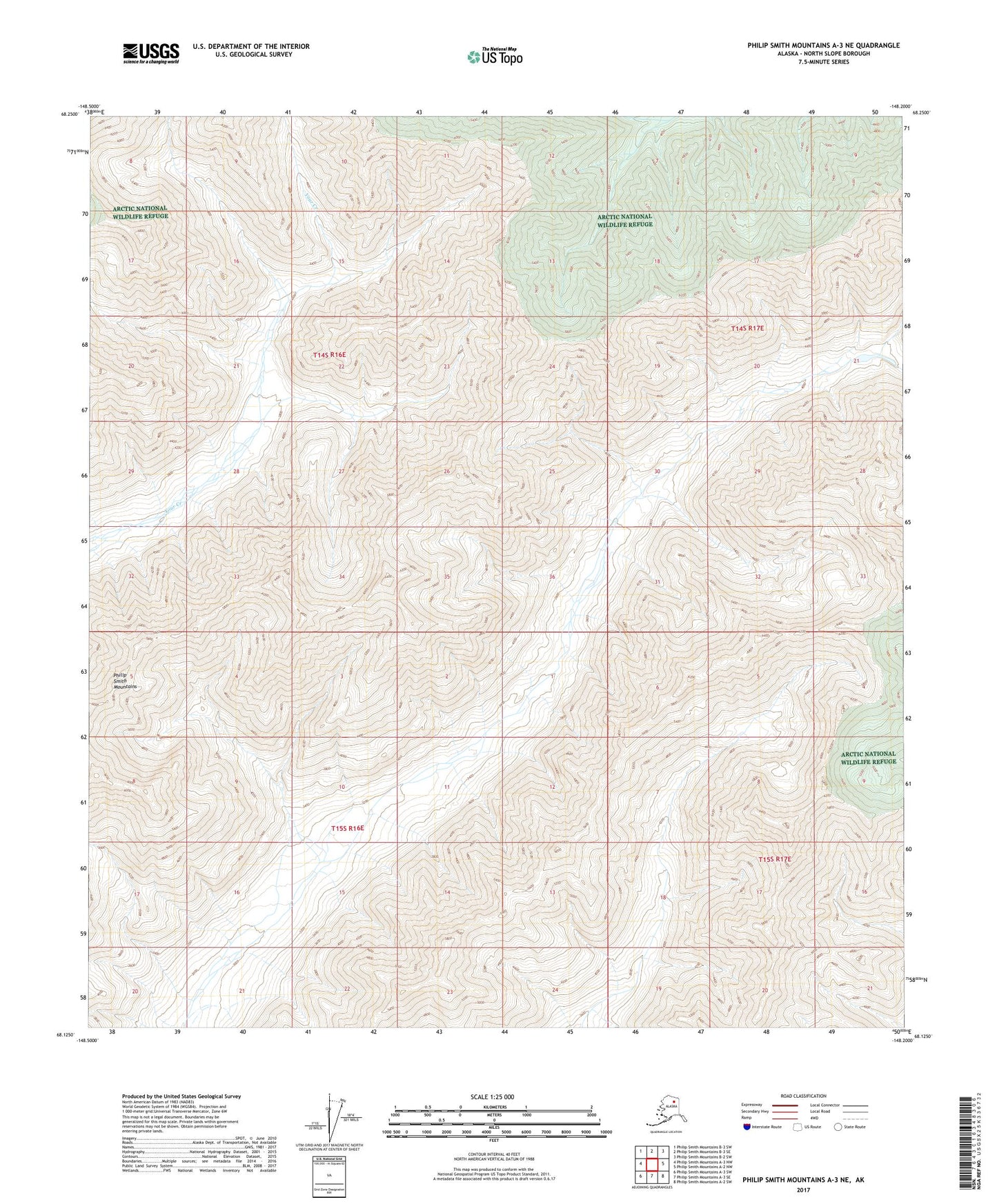 Philip Smith Mountains A-3 NE Alaska US Topo Map Image