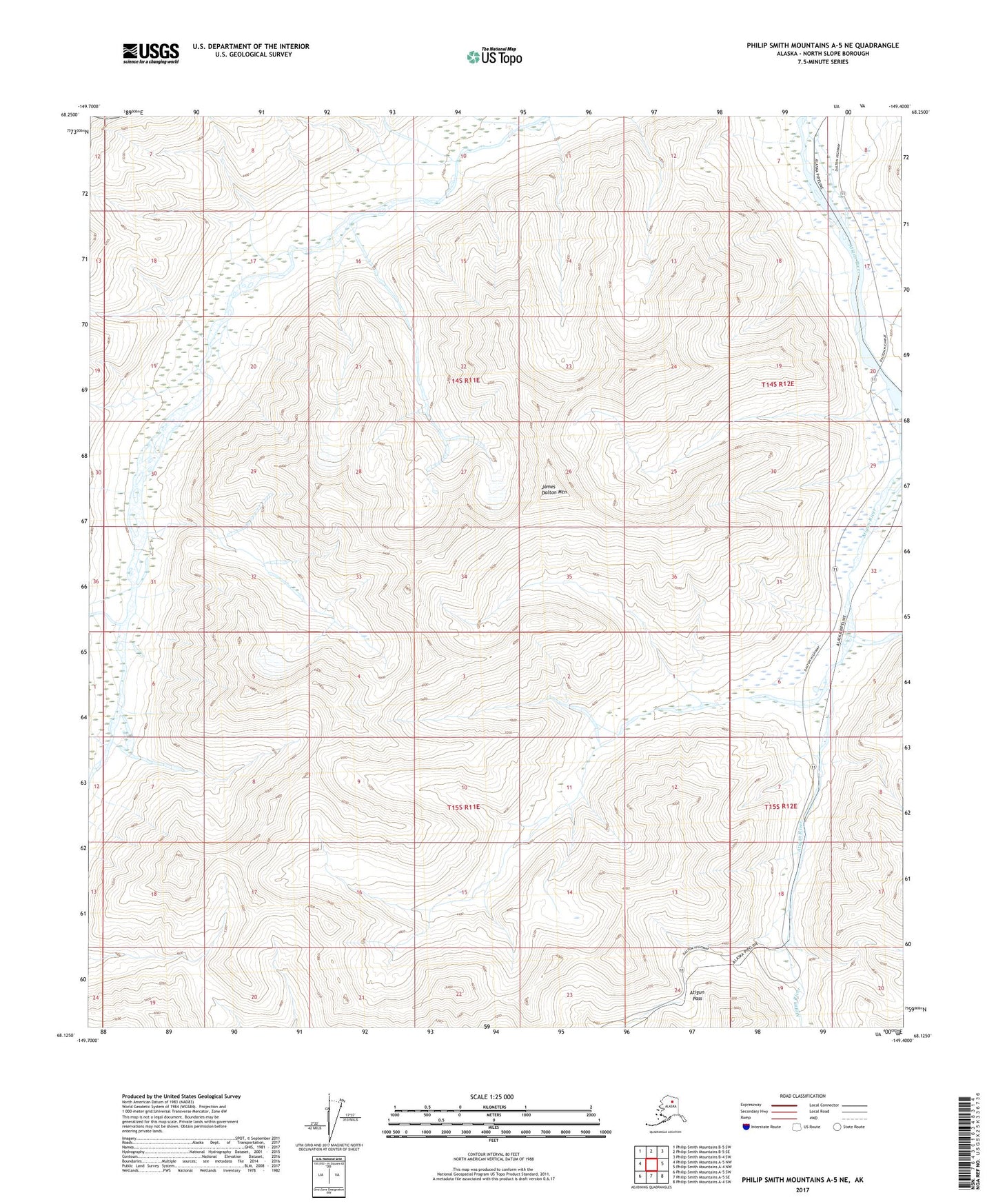 Philip Smith Mountains A-5 NE Alaska US Topo Map Image