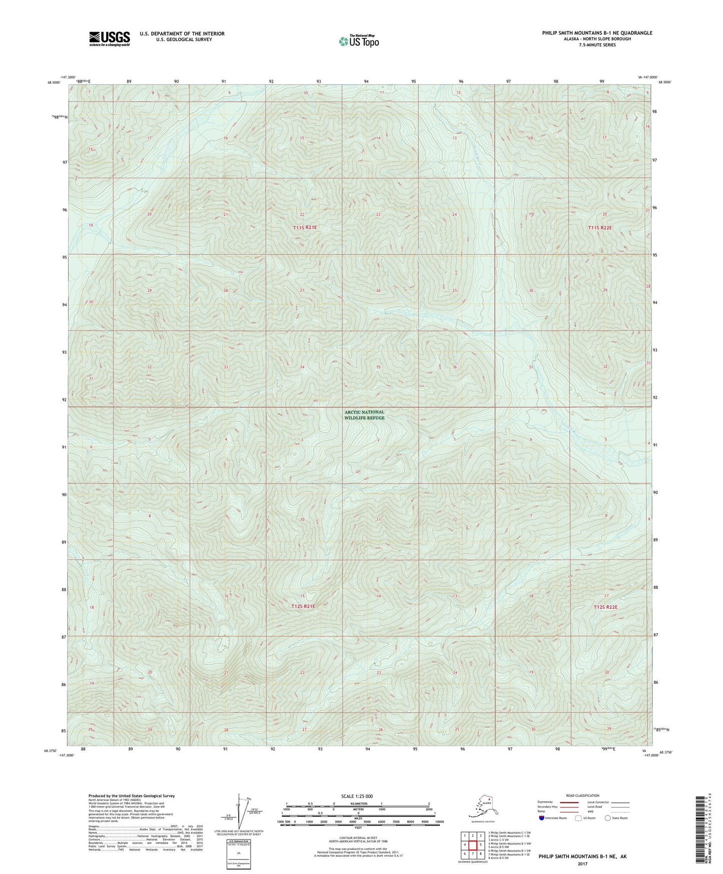 Philip Smith Mountains B-1 NE Alaska US Topo Map Image