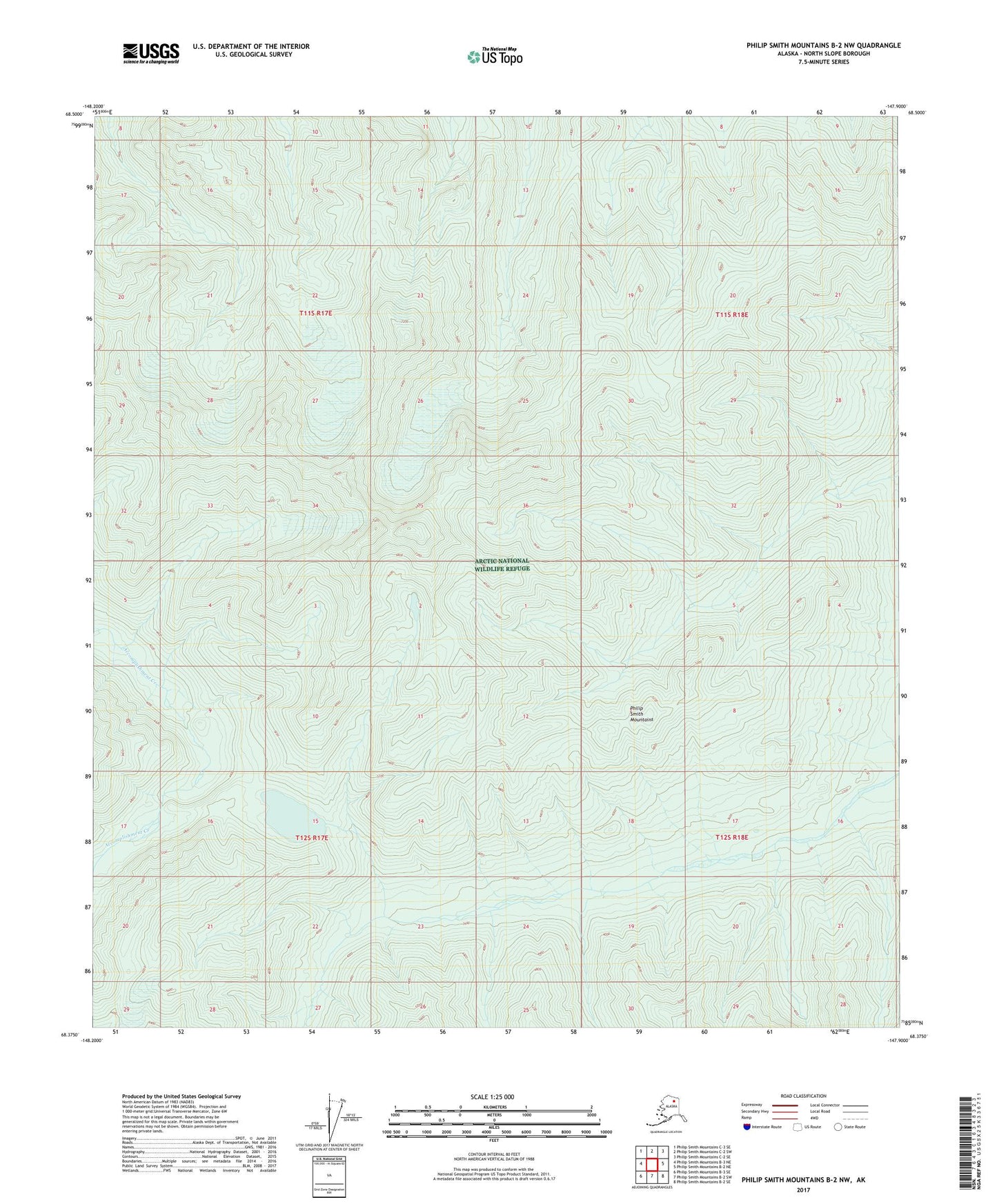 Philip Smith Mountains B-2 NW Alaska US Topo Map Image