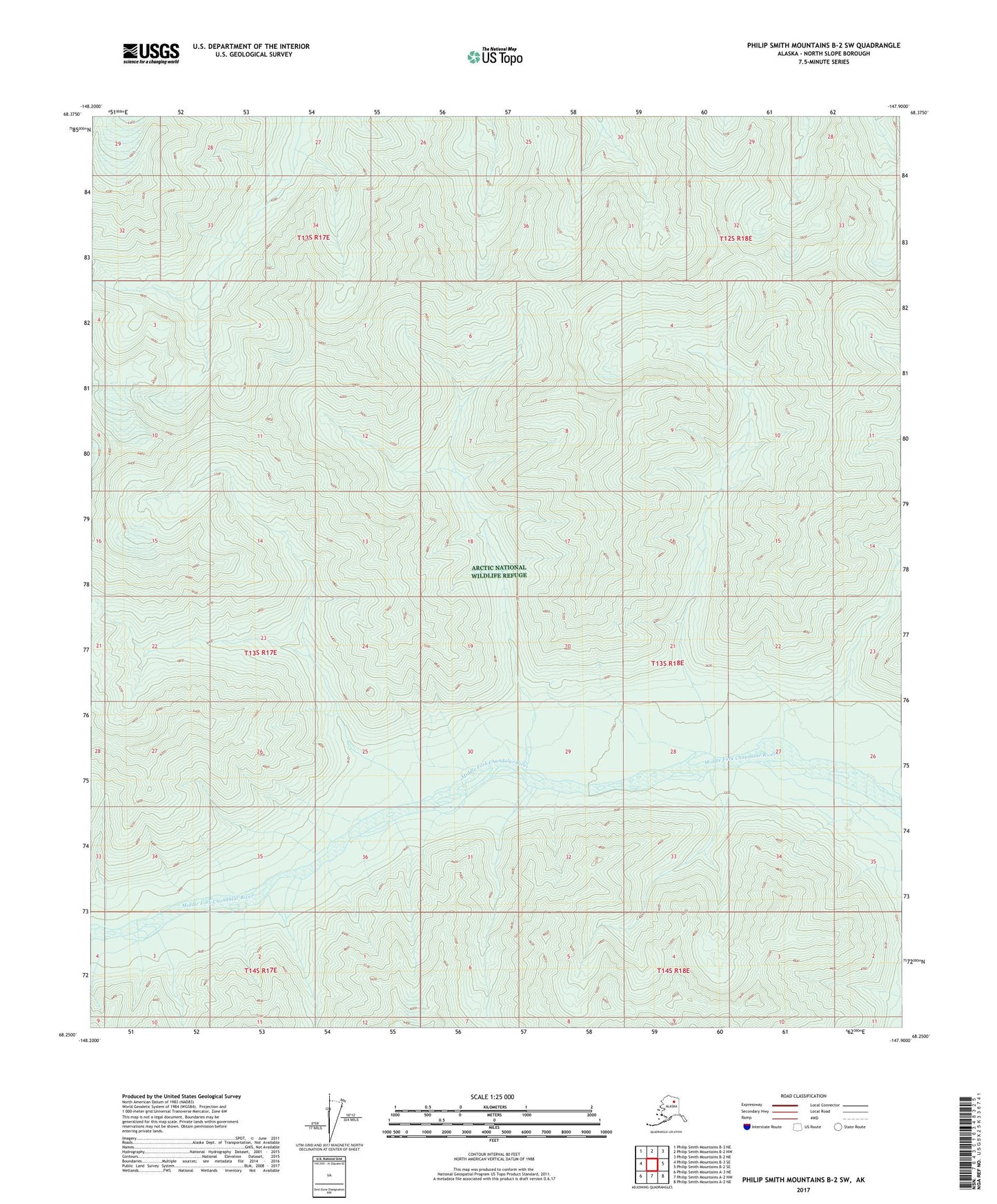 Philip Smith Mountains B-2 SW Alaska US Topo Map Image