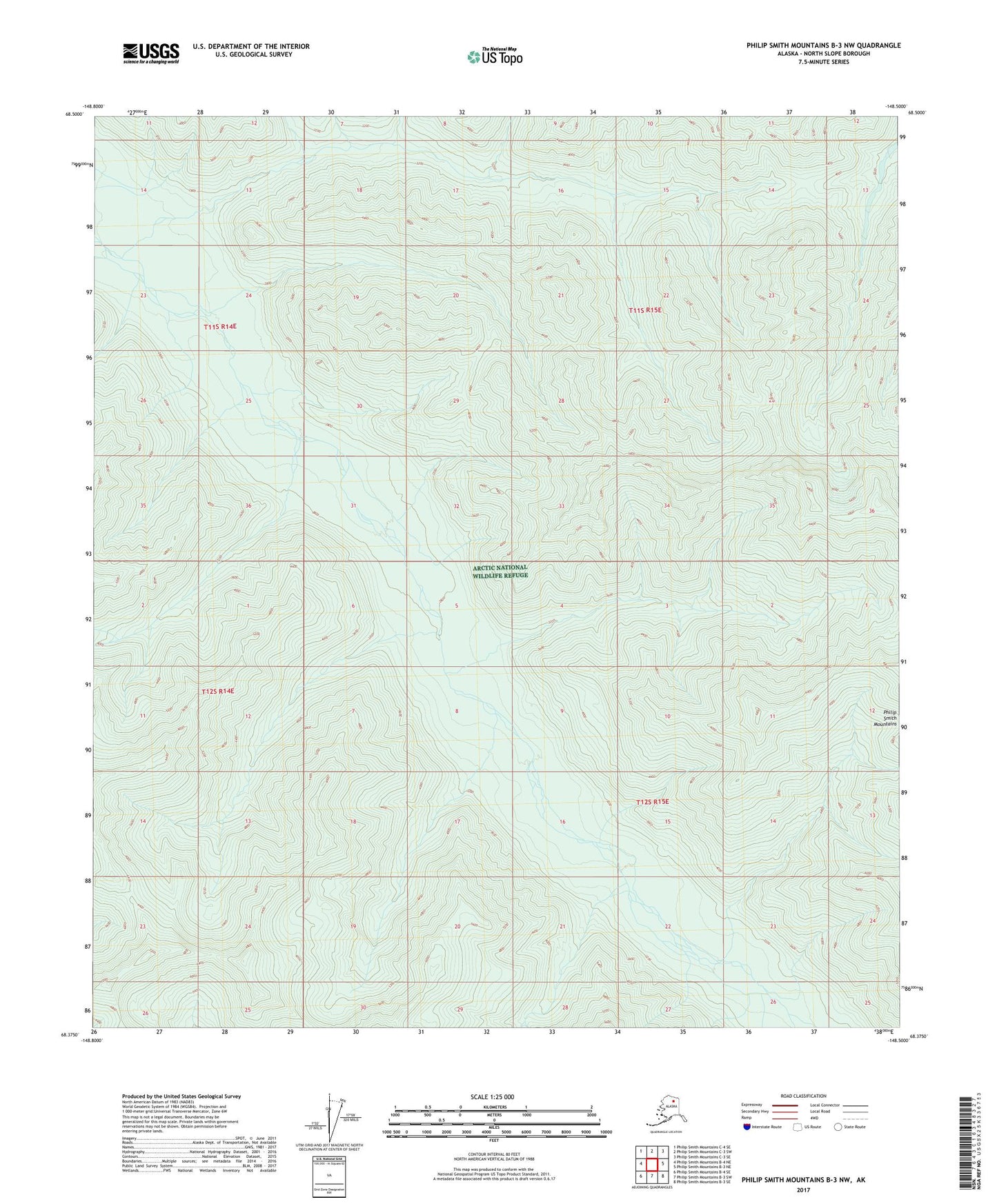 Philip Smith Mountains B-3 NW Alaska US Topo Map Image