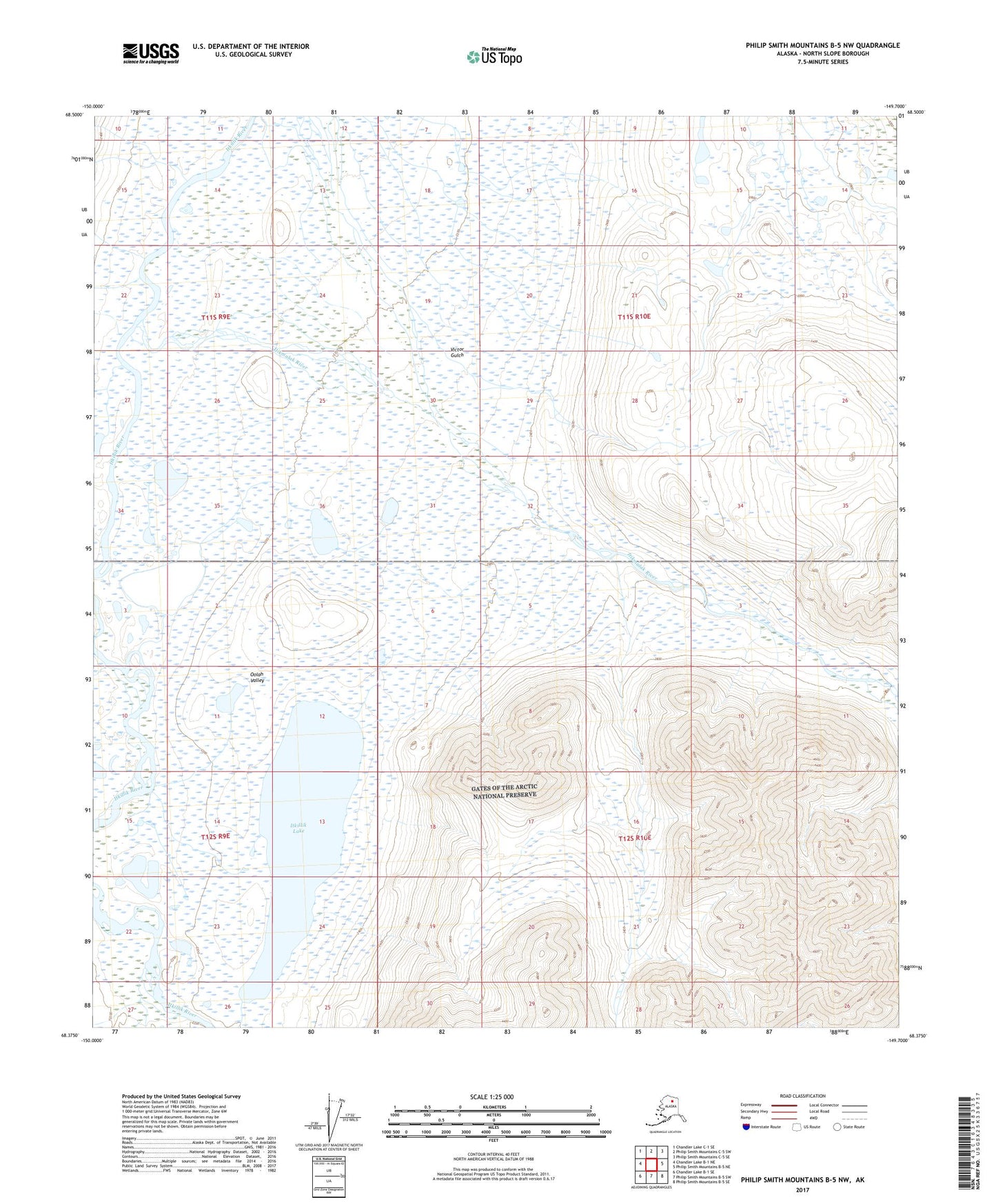 Philip Smith Mountains B-5 NW Alaska US Topo Map Image