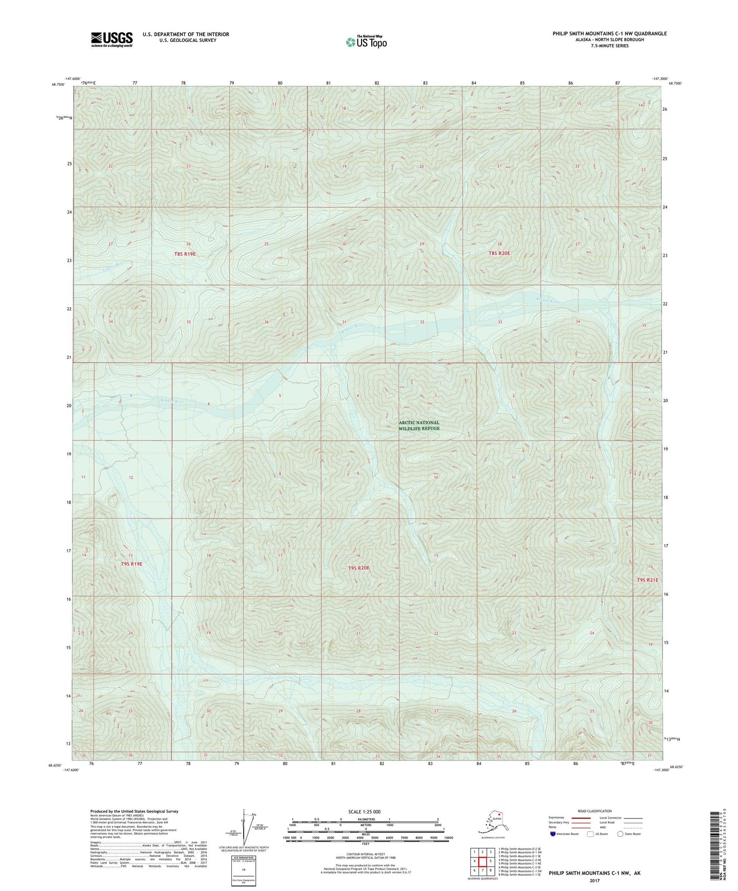 Philip Smith Mountains C-1 NW Alaska US Topo Map Image