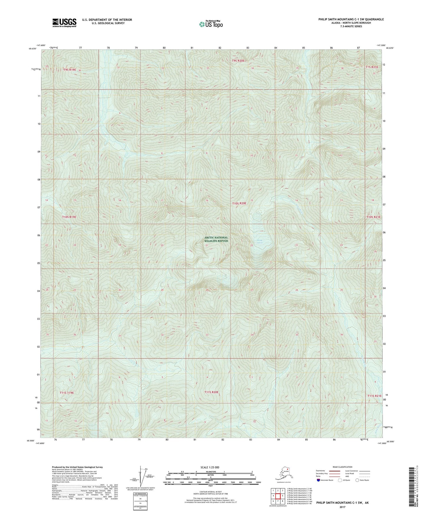 Philip Smith Mountains C-1 SW Alaska US Topo Map Image