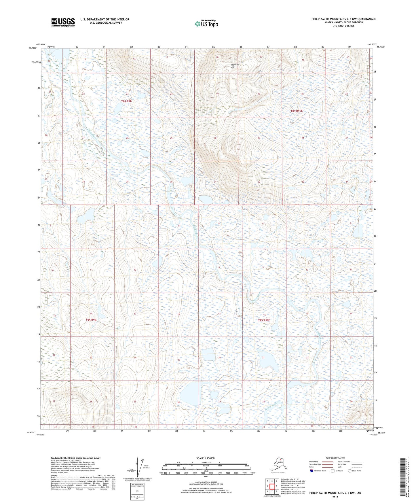 Philip Smith Mountains C-5 NW Alaska US Topo Map Image
