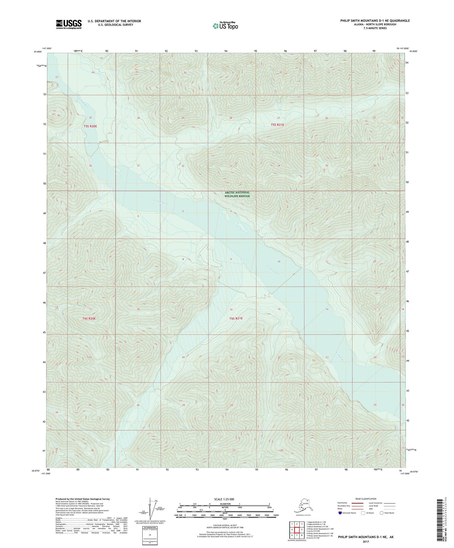 Philip Smith Mountains D-1 NE Alaska US Topo Map Image