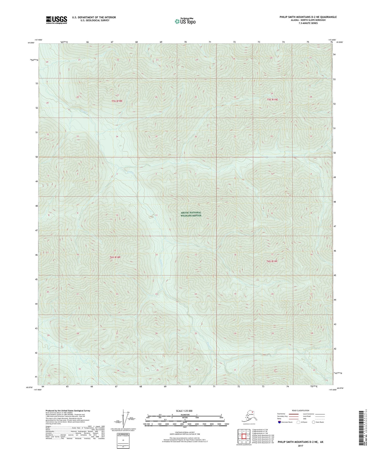 Philip Smith Mountains D-2 NE Alaska US Topo Map Image