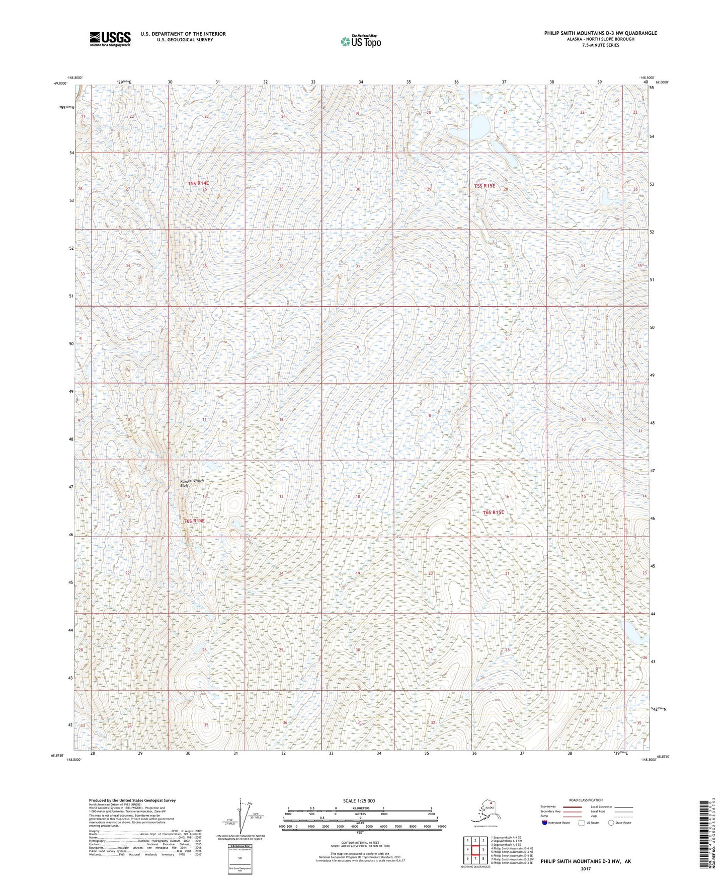 Philip Smith Mountains D-3 NW Alaska US Topo Map Image