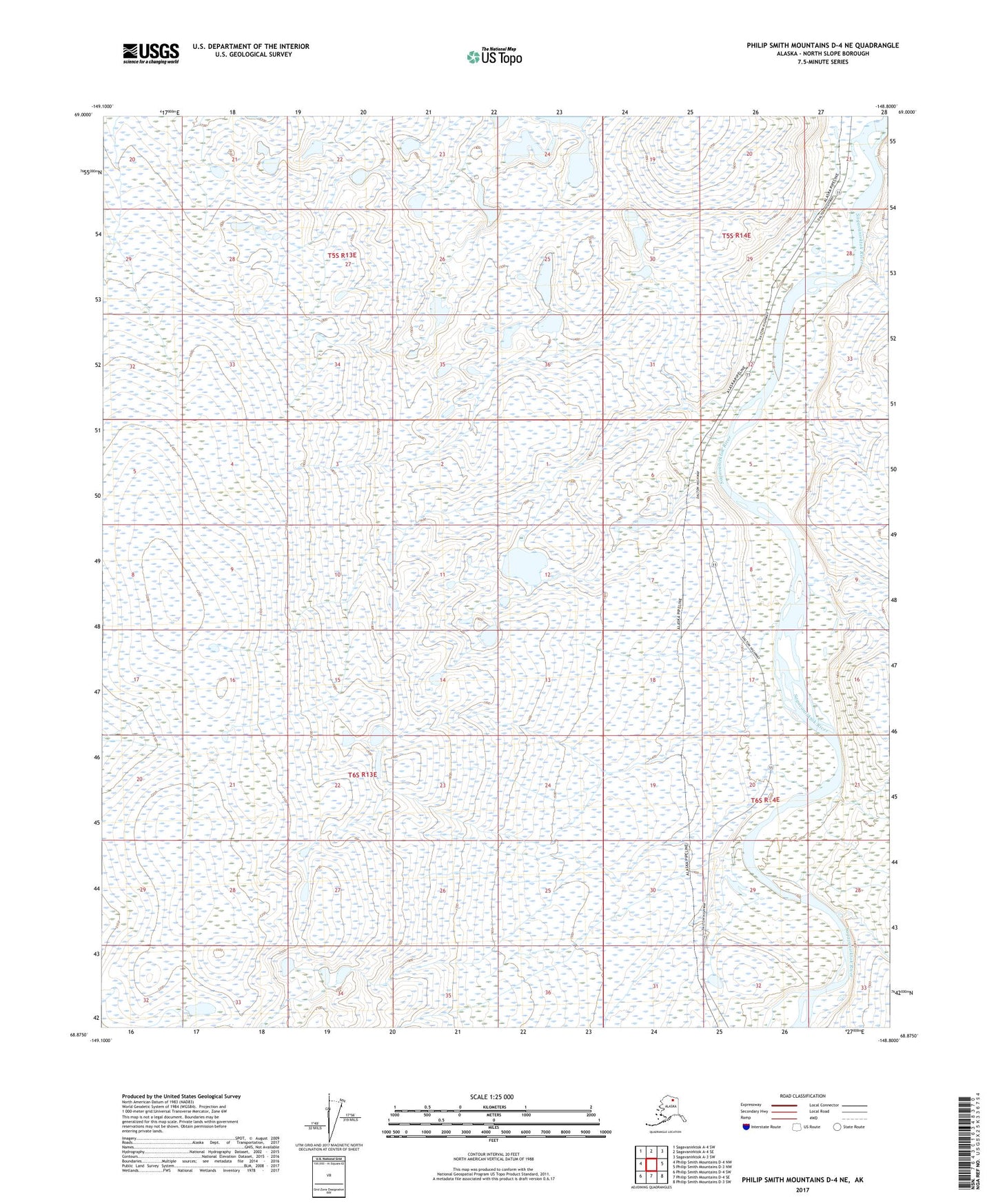 Philip Smith Mountains D-4 NE Alaska US Topo Map Image