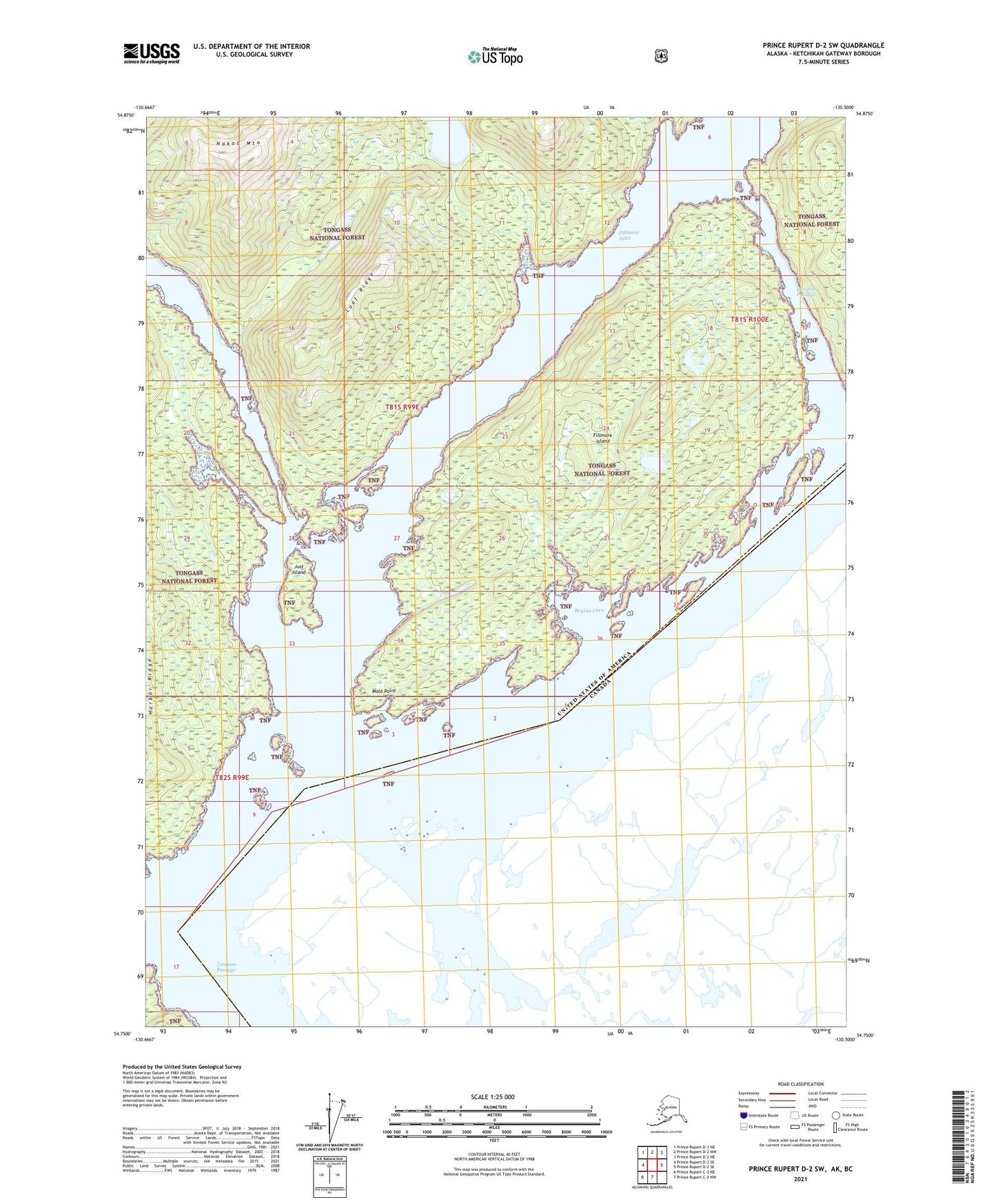 Prince Rupert D-2 SW Alaska US Topo Map Image