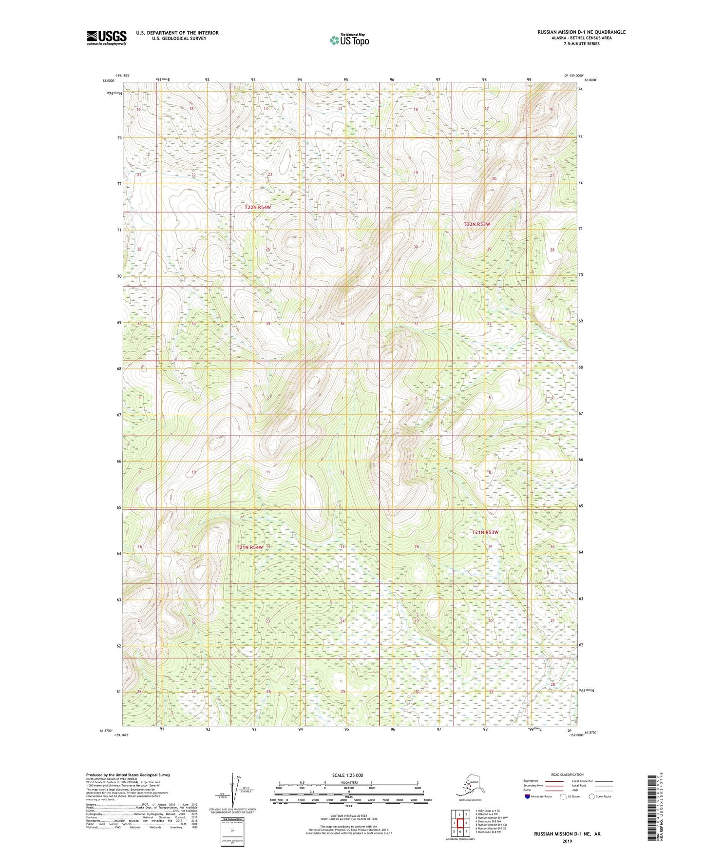 Russian Mission D-1 NE Alaska US Topo Map Image
