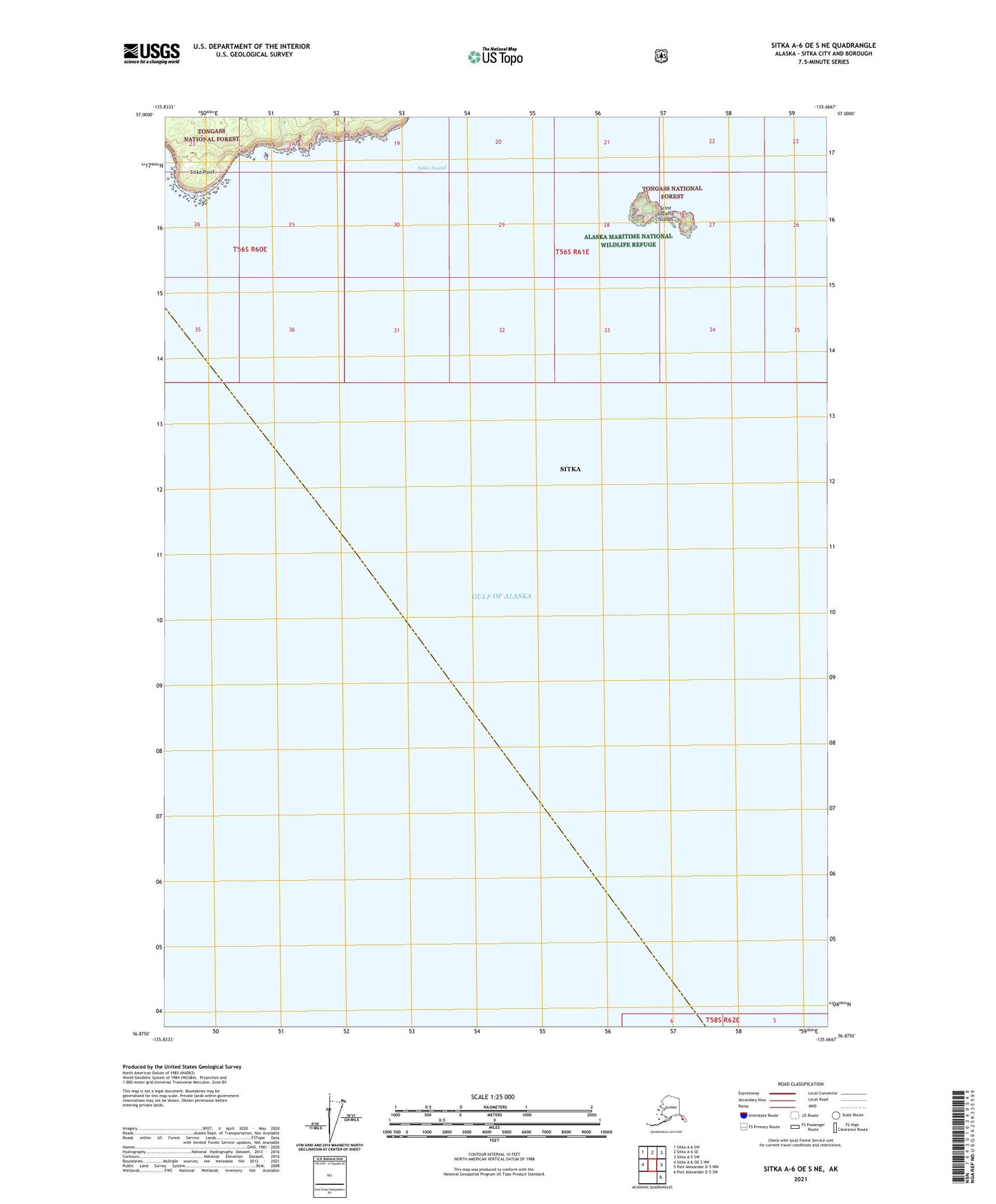 Sitka A-6 OE S NE Alaska US Topo Map Image