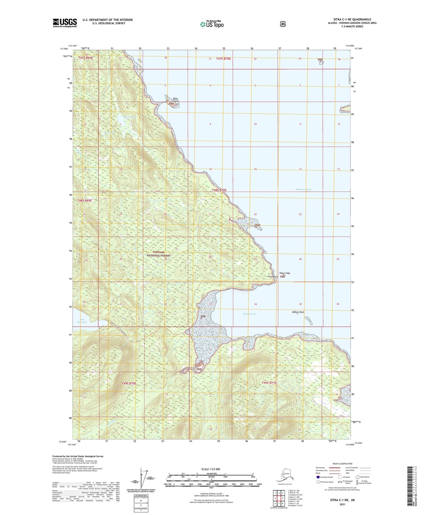 Sitka C-1 NE Alaska US Topo Map Image