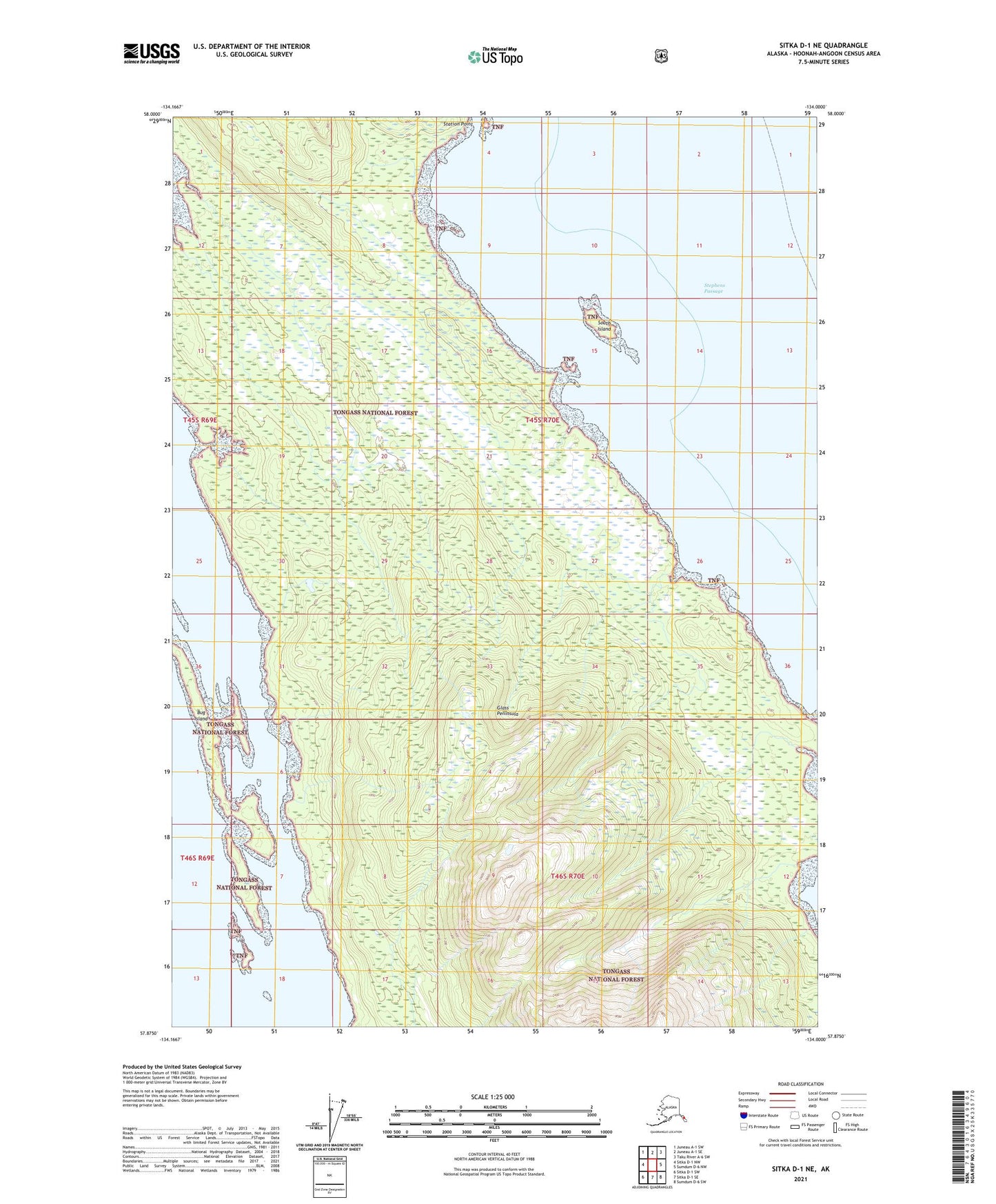 Sitka D-1 NE Alaska US Topo Map Image