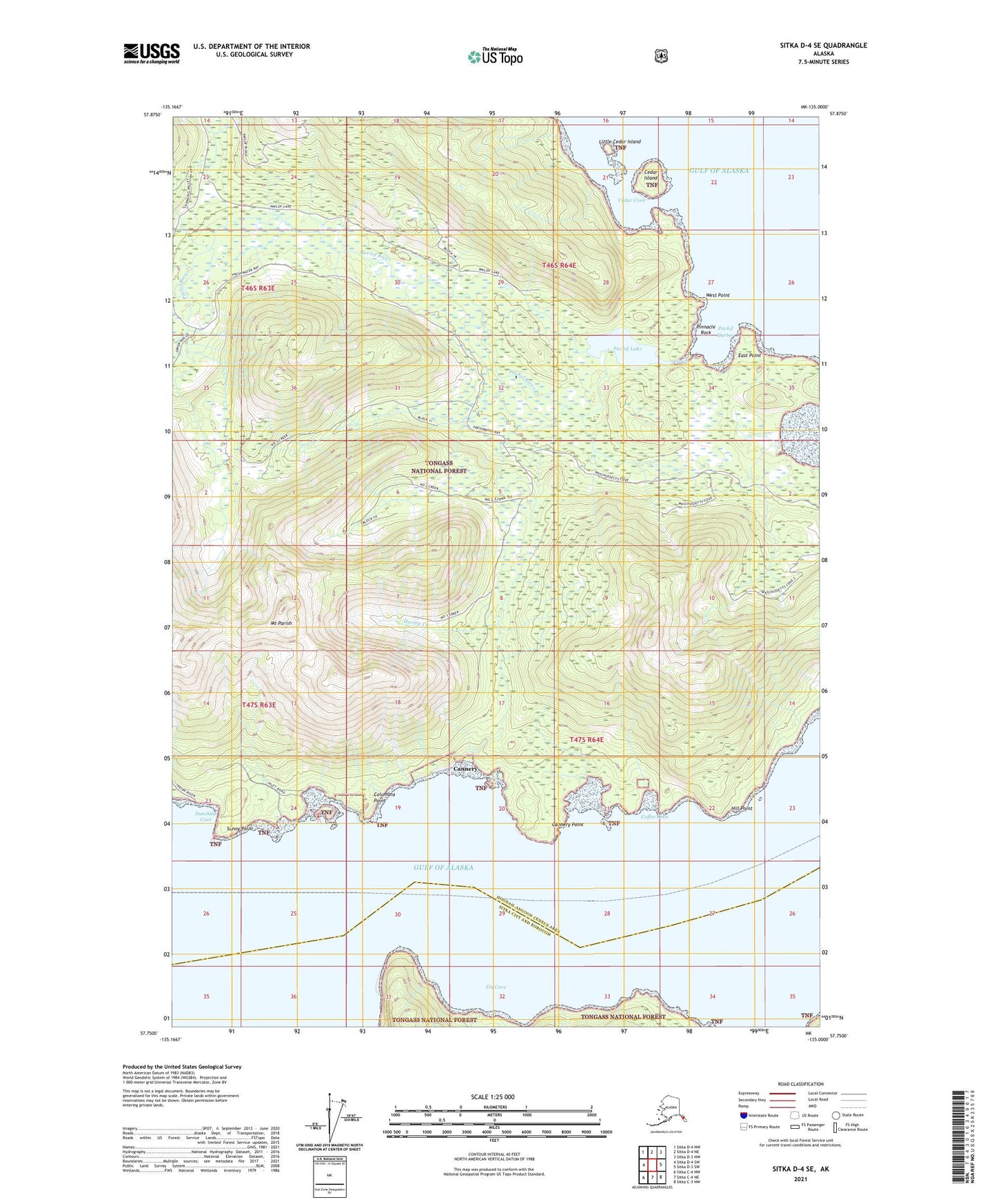 Sitka D-4 SE Alaska US Topo Map Image