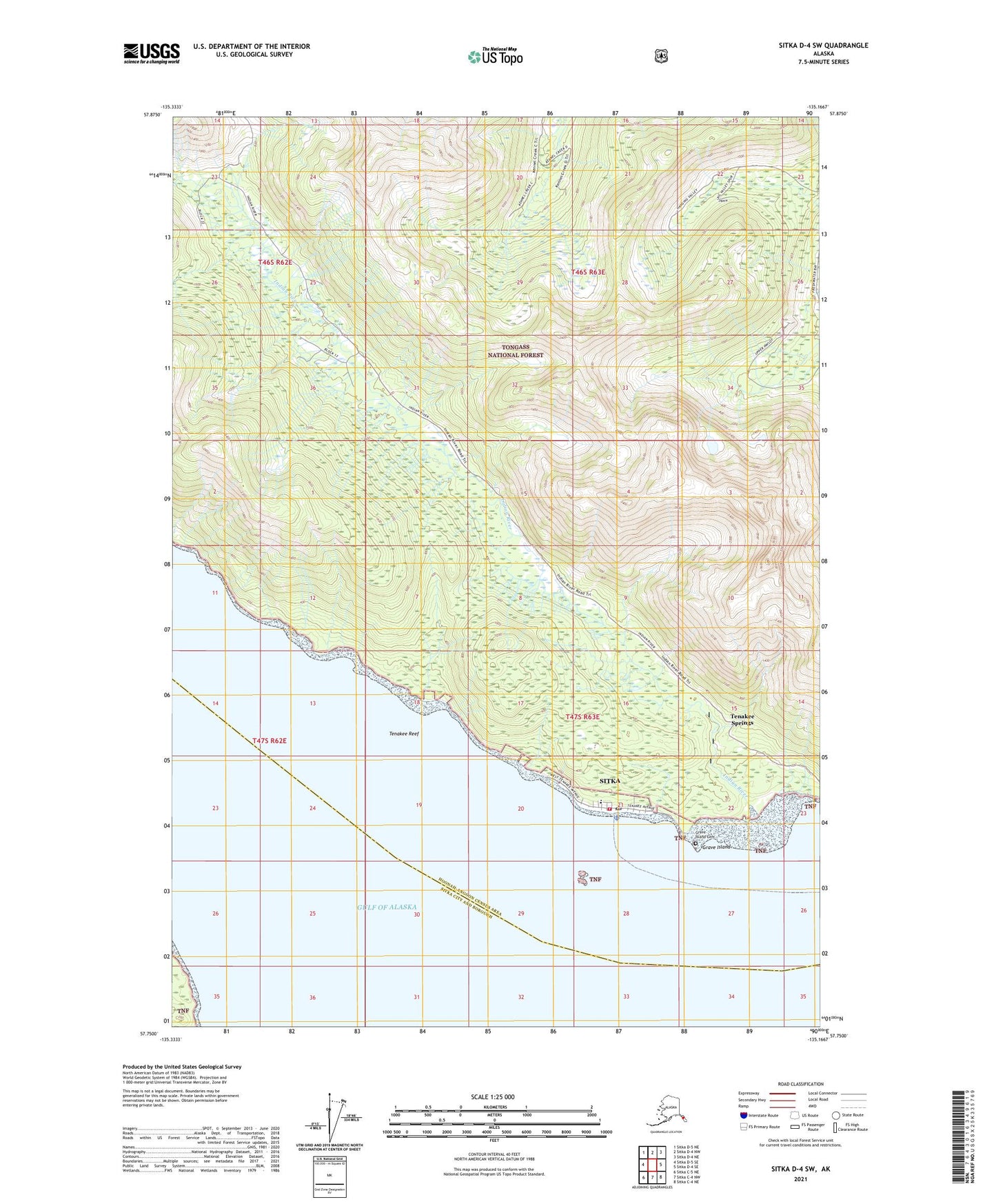 Sitka D-4 SW Alaska US Topo Map Image
