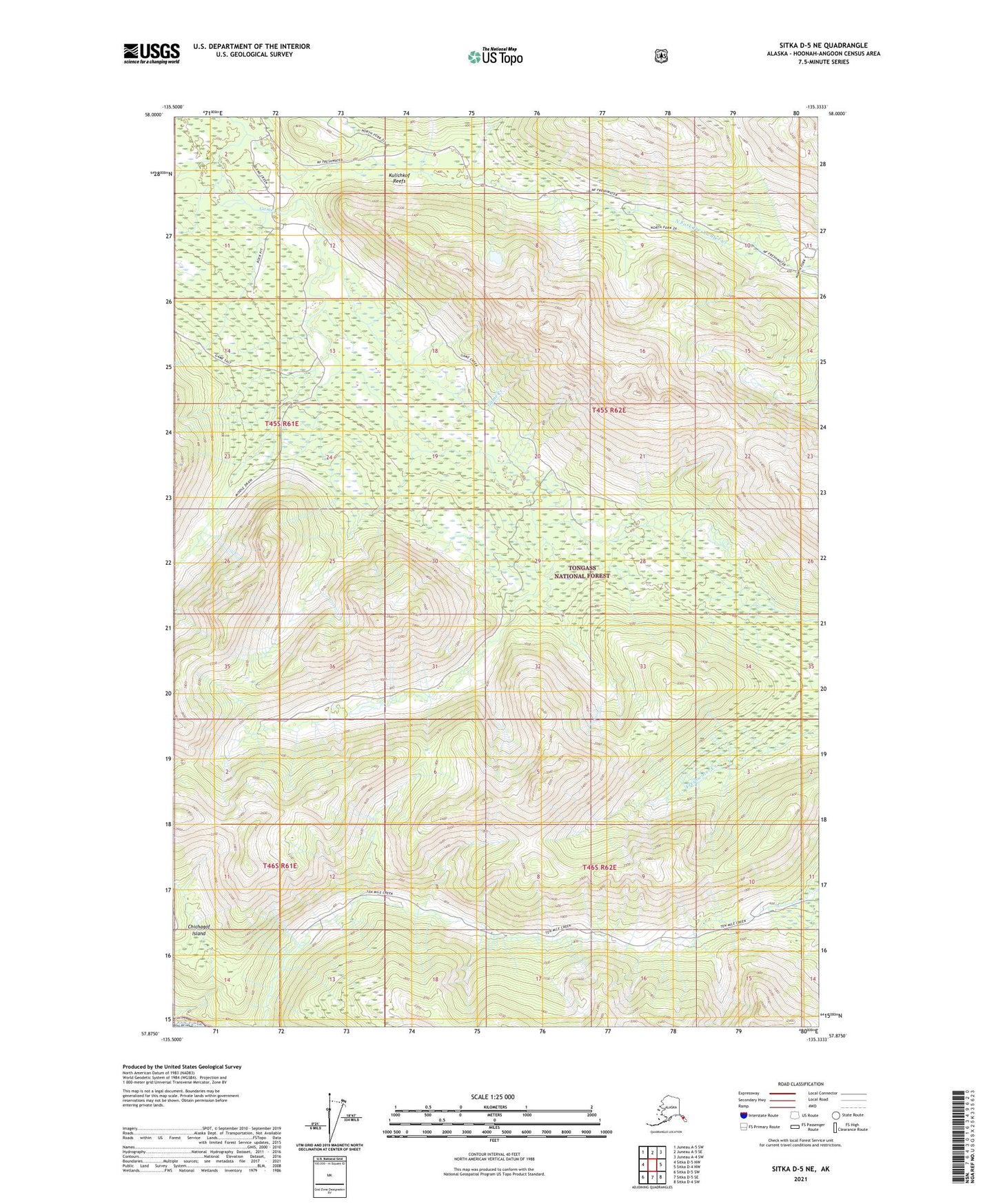 Sitka D-5 NE Alaska US Topo Map Image