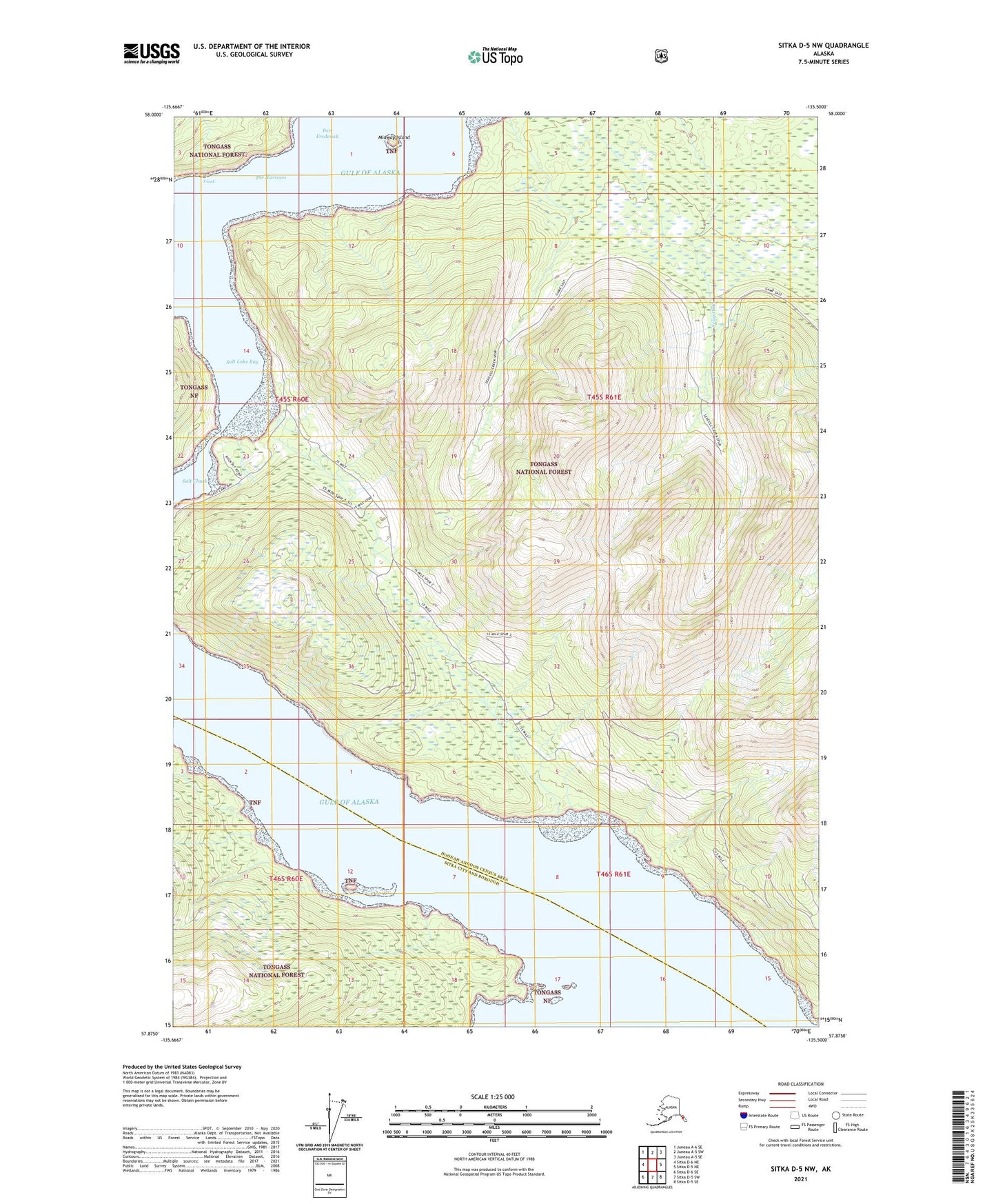 Sitka D-5 NW Alaska US Topo Map Image