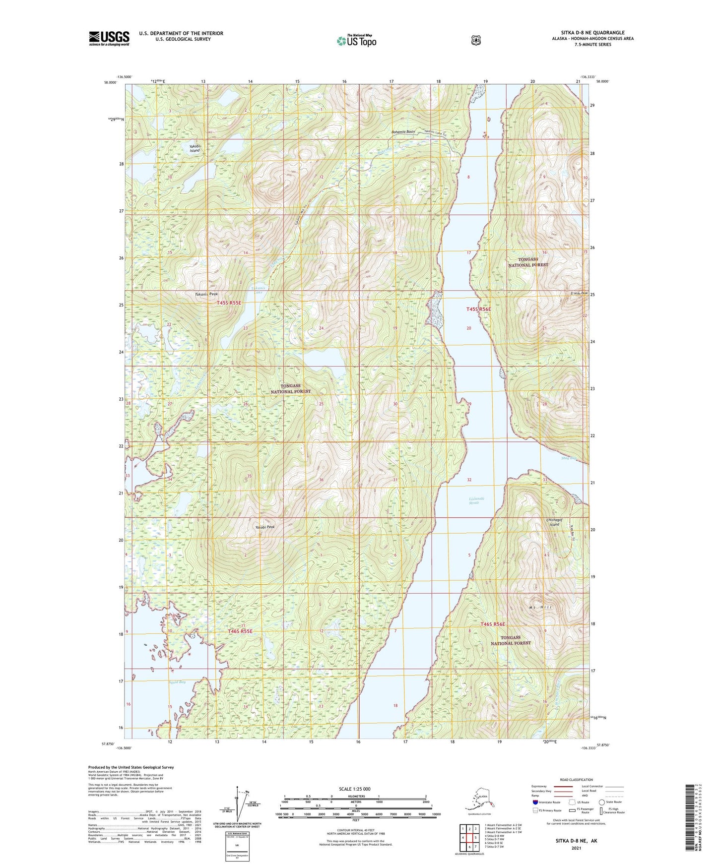 Sitka D-8 NE Alaska US Topo Map Image