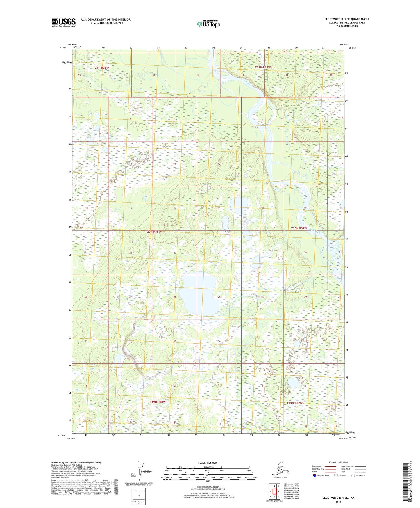 Sleetmute D-1 SE Alaska US Topo Map Image
