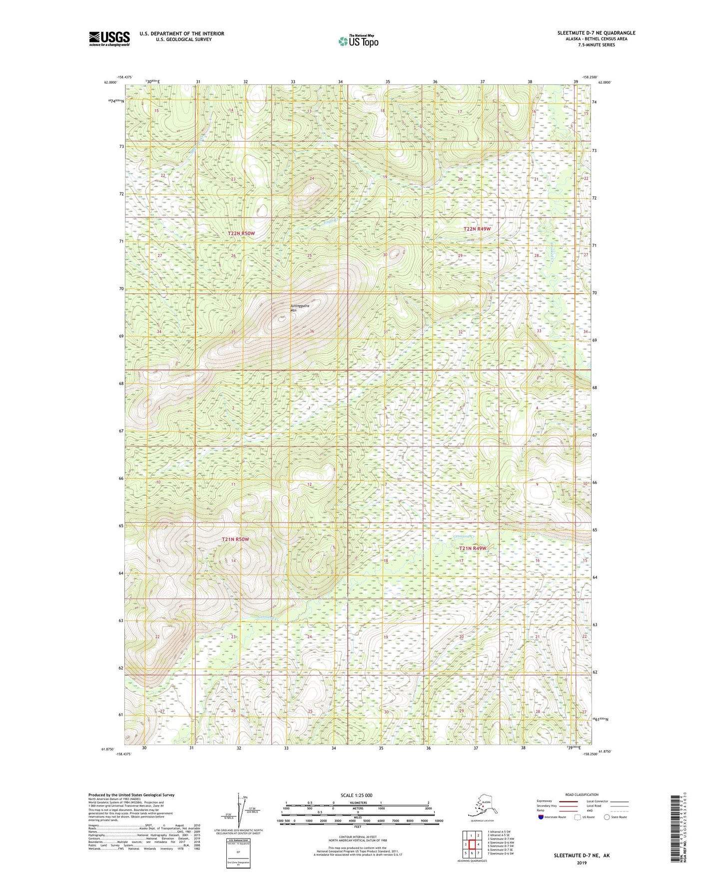 Sleetmute D-7 NE Alaska US Topo Map Image