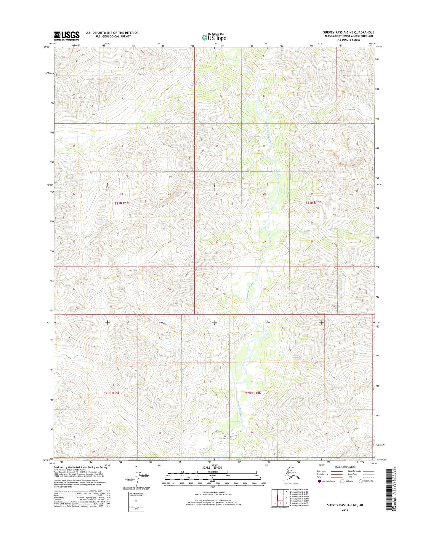 Survey Pass A-6 NE Alaska US Topo Map Image