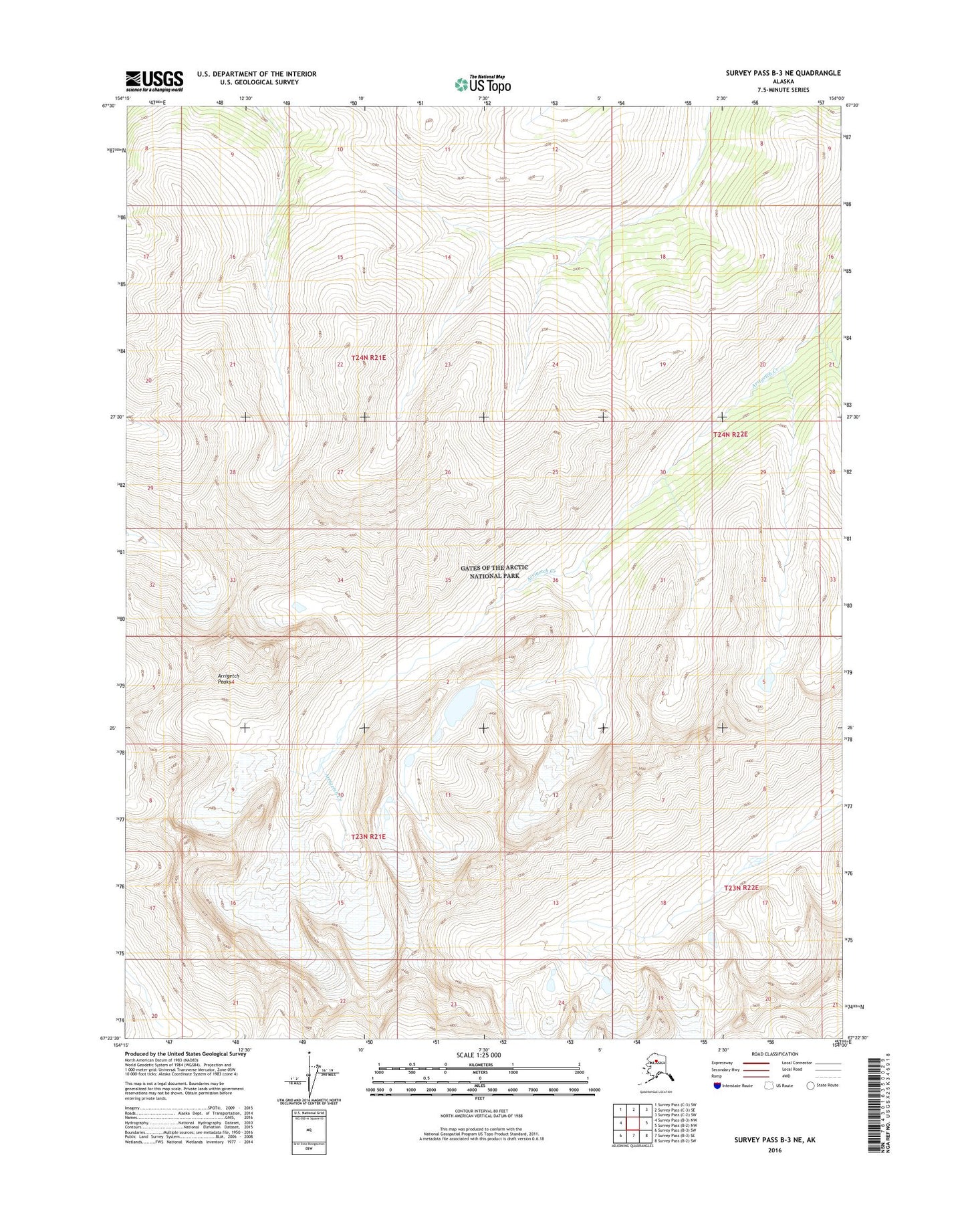 Survey Pass B-3 NE Alaska US Topo Map Image