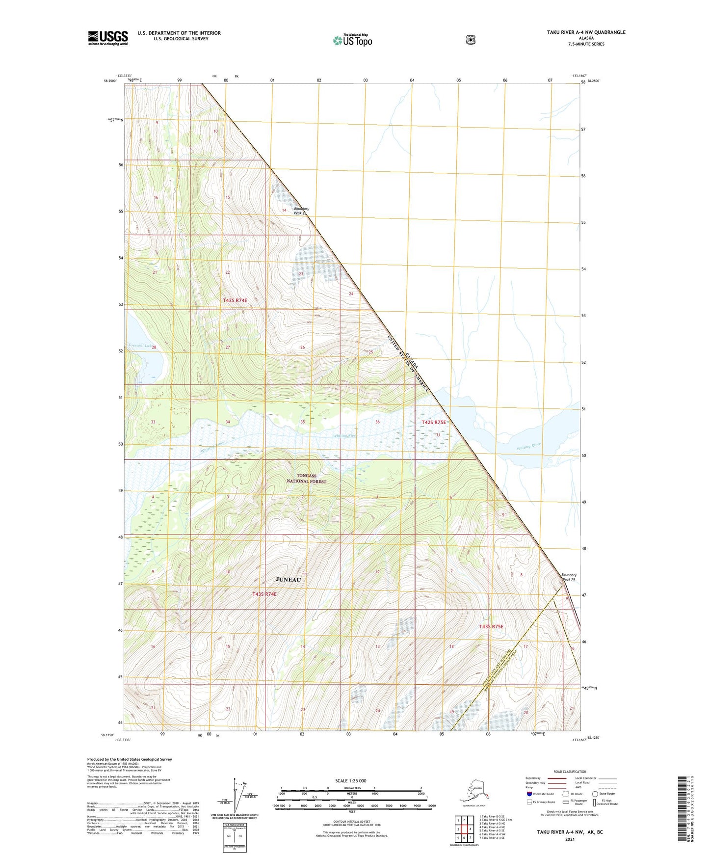 Taku River A-4 NW Alaska US Topo Map Image