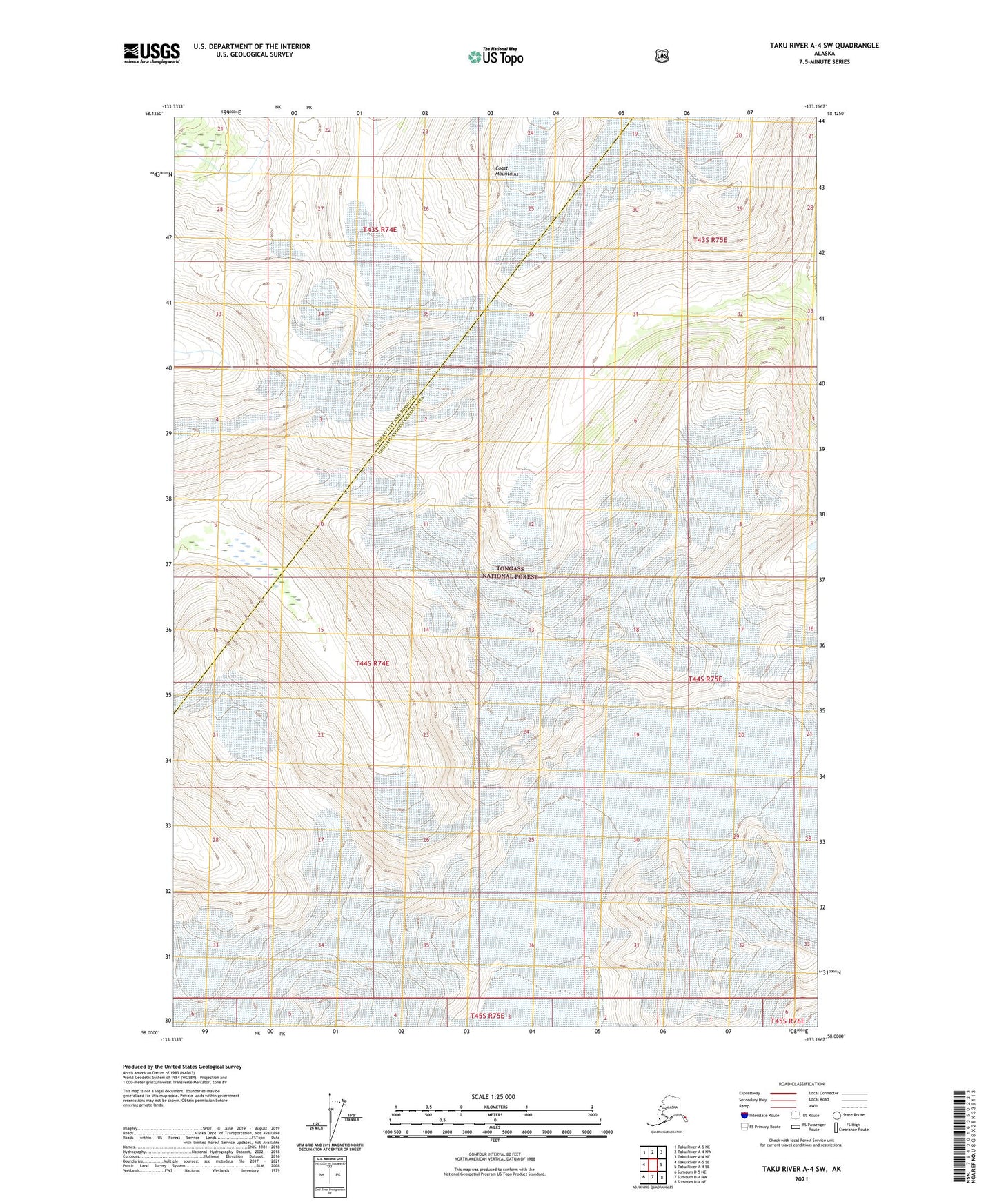 Taku River A-4 SW Alaska US Topo Map Image