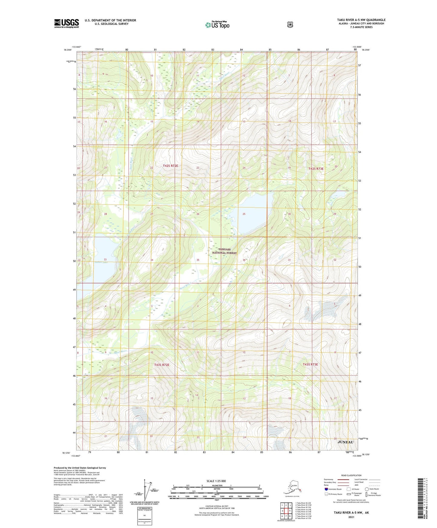 Taku River A-5 NW Alaska US Topo Map Image